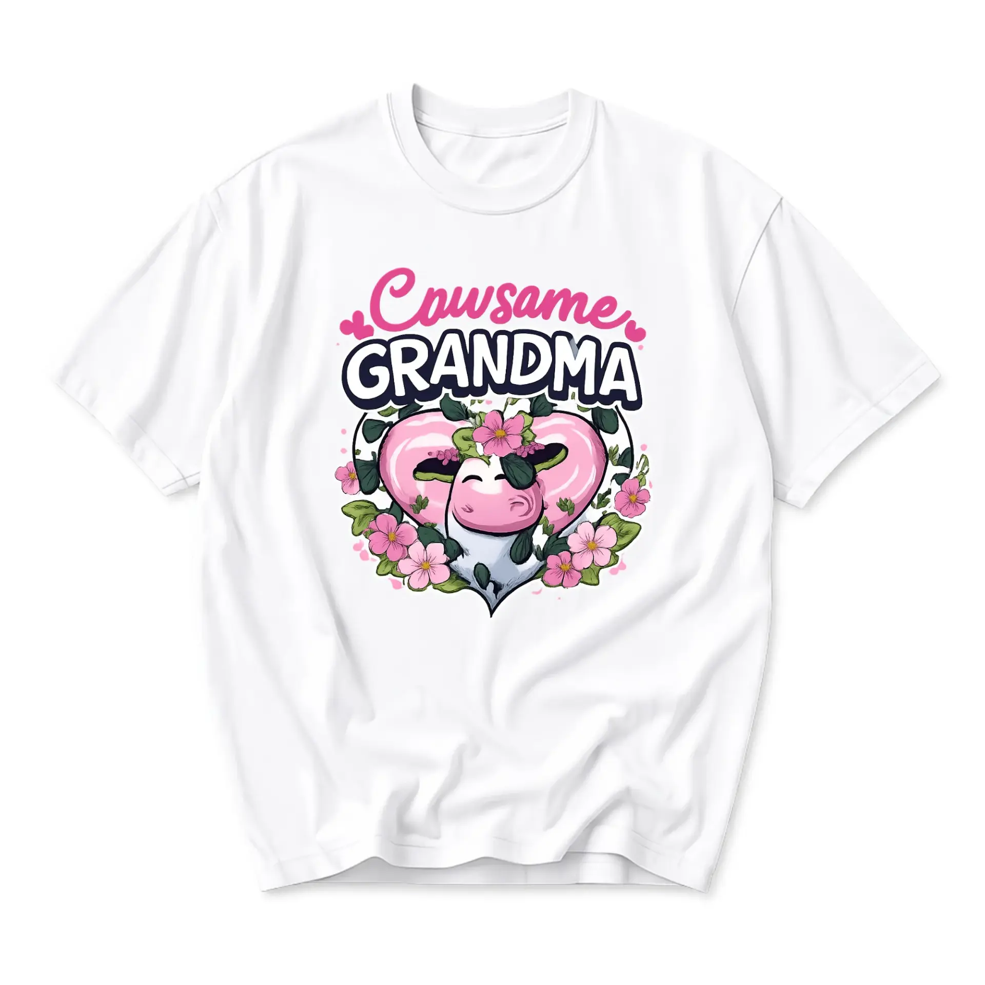 Funny Shirt Cowsame Grandma Graphic Tee Featuring Cute Cow Illustration for Everyday Casual Wear and Self Expression