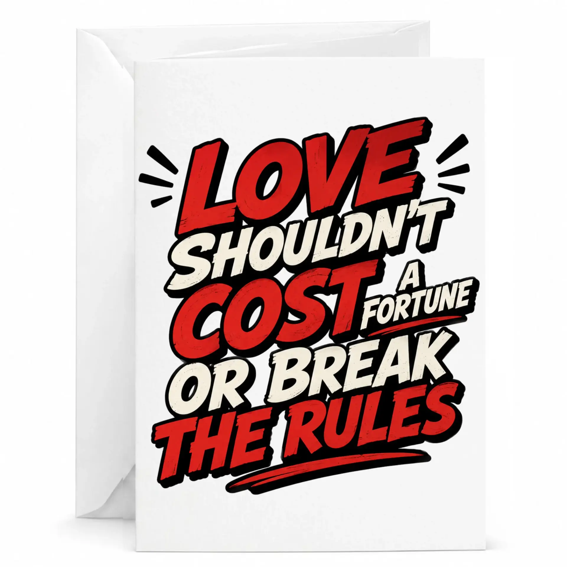 Funny Greeting Card Love Shouldn't Cost a or Break the Rules Phrase Typography Print 5x7 Folded Note