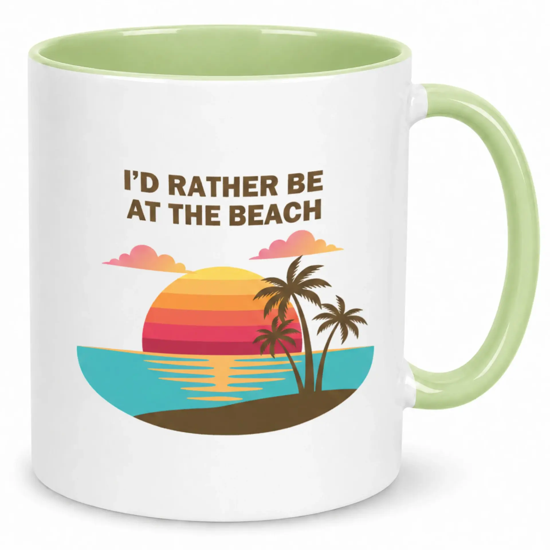 Funny Beach Sunset Palm Trees Coffee Mug I'd Rather Be at the Beach Ceramic Drinkware Gift for Vacation Lovers and Travel Enthusiasts