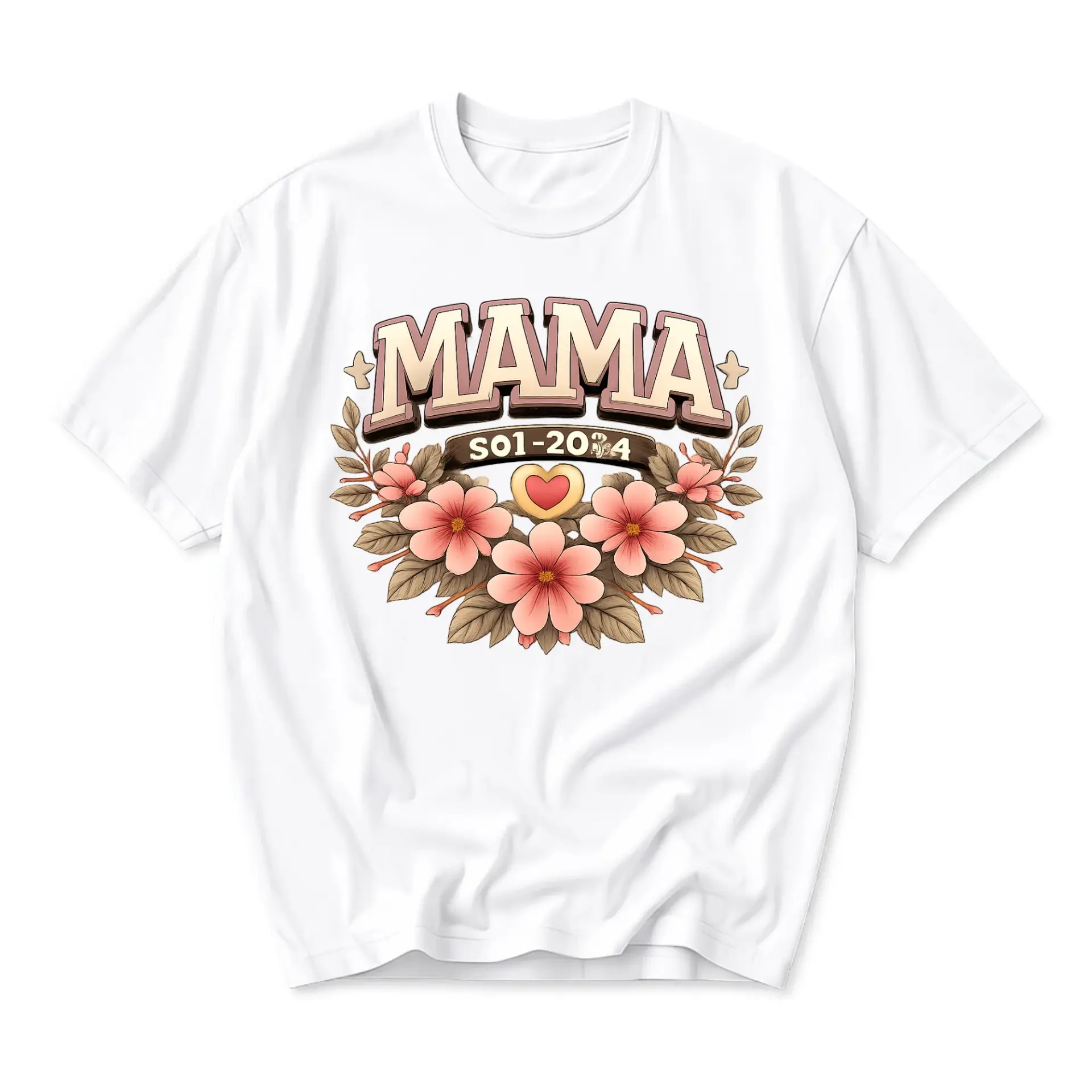 Graphic Tee Unisex Crew Neck Mama Floral 2024 Design Casual Cotton Blend Short Sleeve Shirt for Everyday Comfort