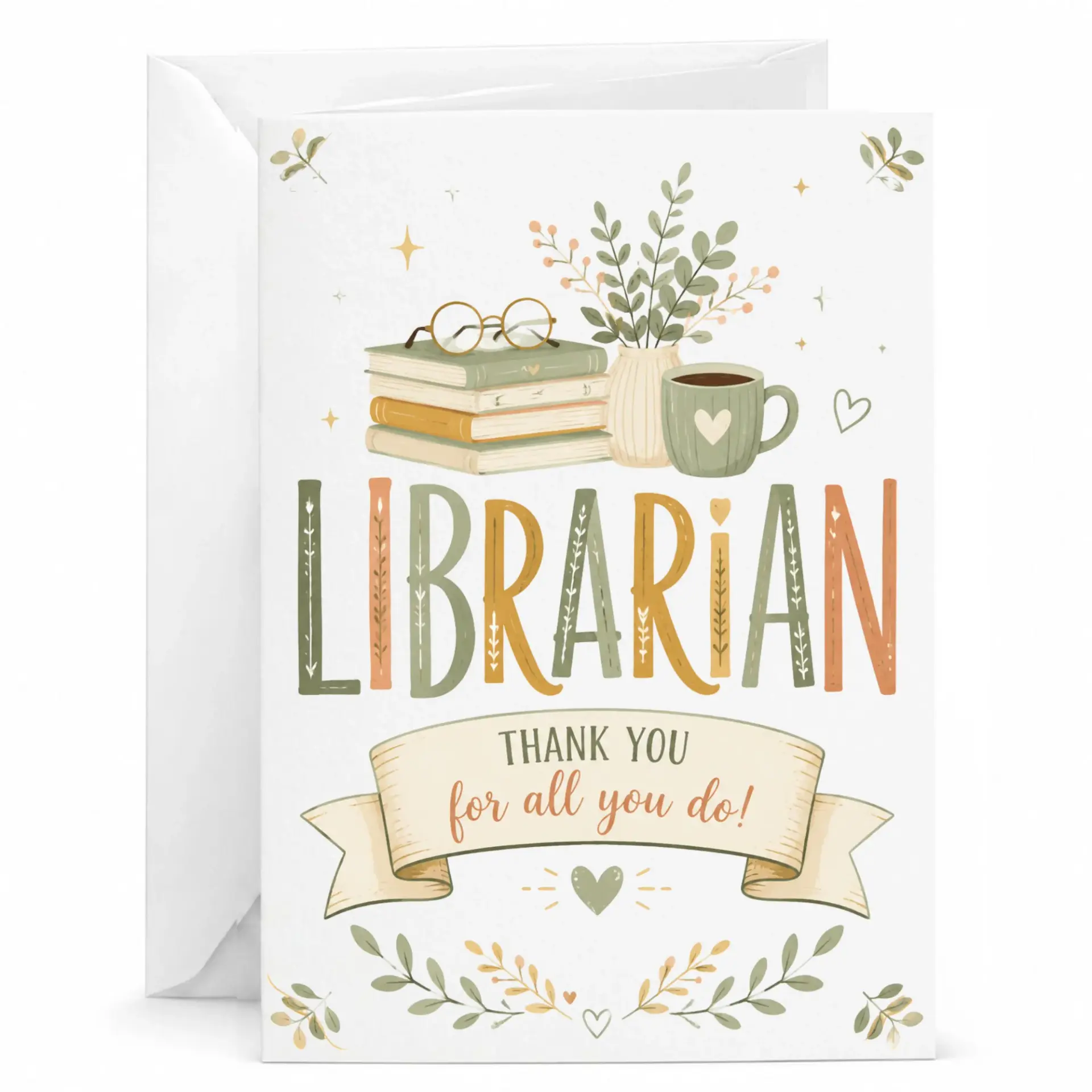 Librarian Greeting Card Reading Themed Appreciation Note with Envelope 5x7 Folded Stationery