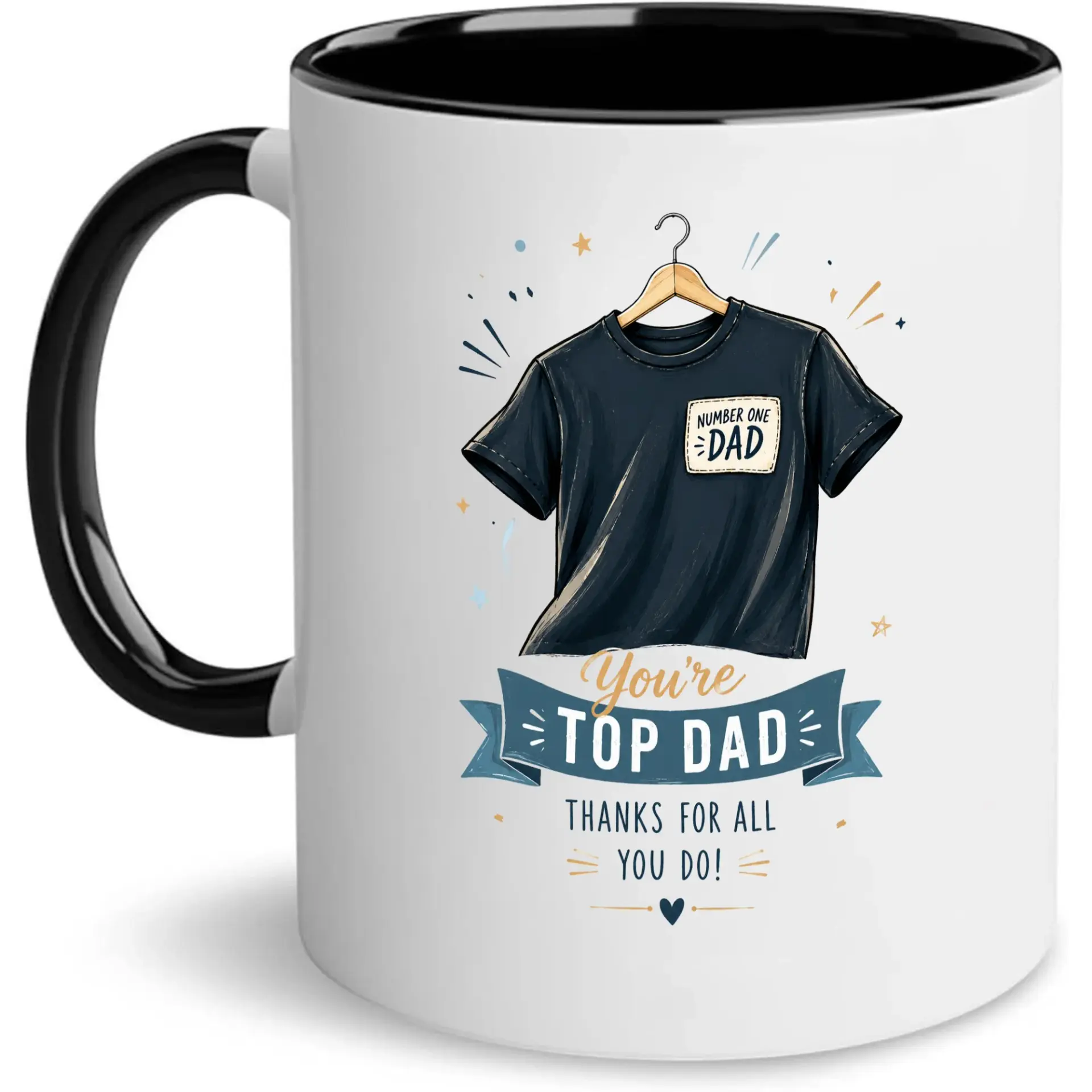Ceramic Coffee Mug Top Dad Shirt Illustration Print 11oz or 15oz Glossy White Beverage Cup for Home and Office Desk