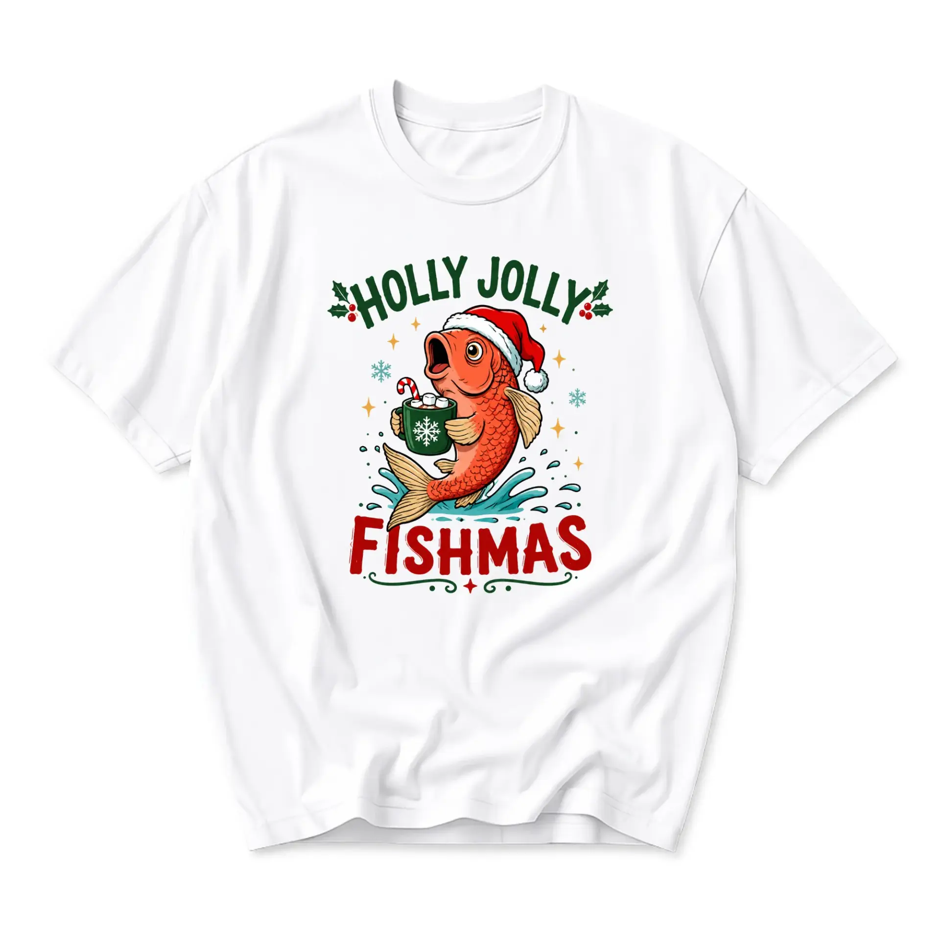 Funny Shirt Fishmas Graphic Tee Retro Holiday Illustration Unisex Crew Neck