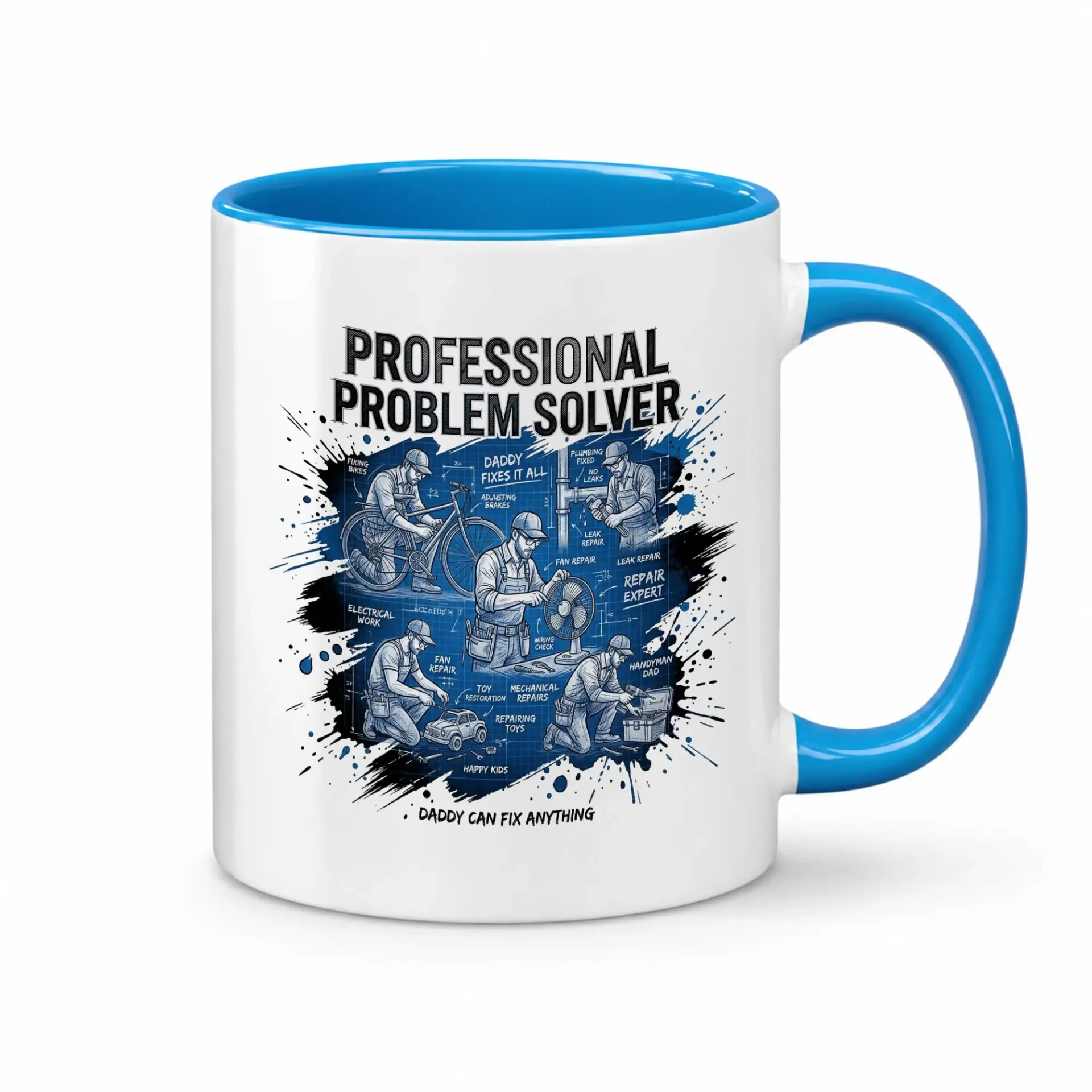 Professional Problem Solver Handyman Coffee Mug Gift for Dad Blue Two Ceramic Drinkware Home Office
