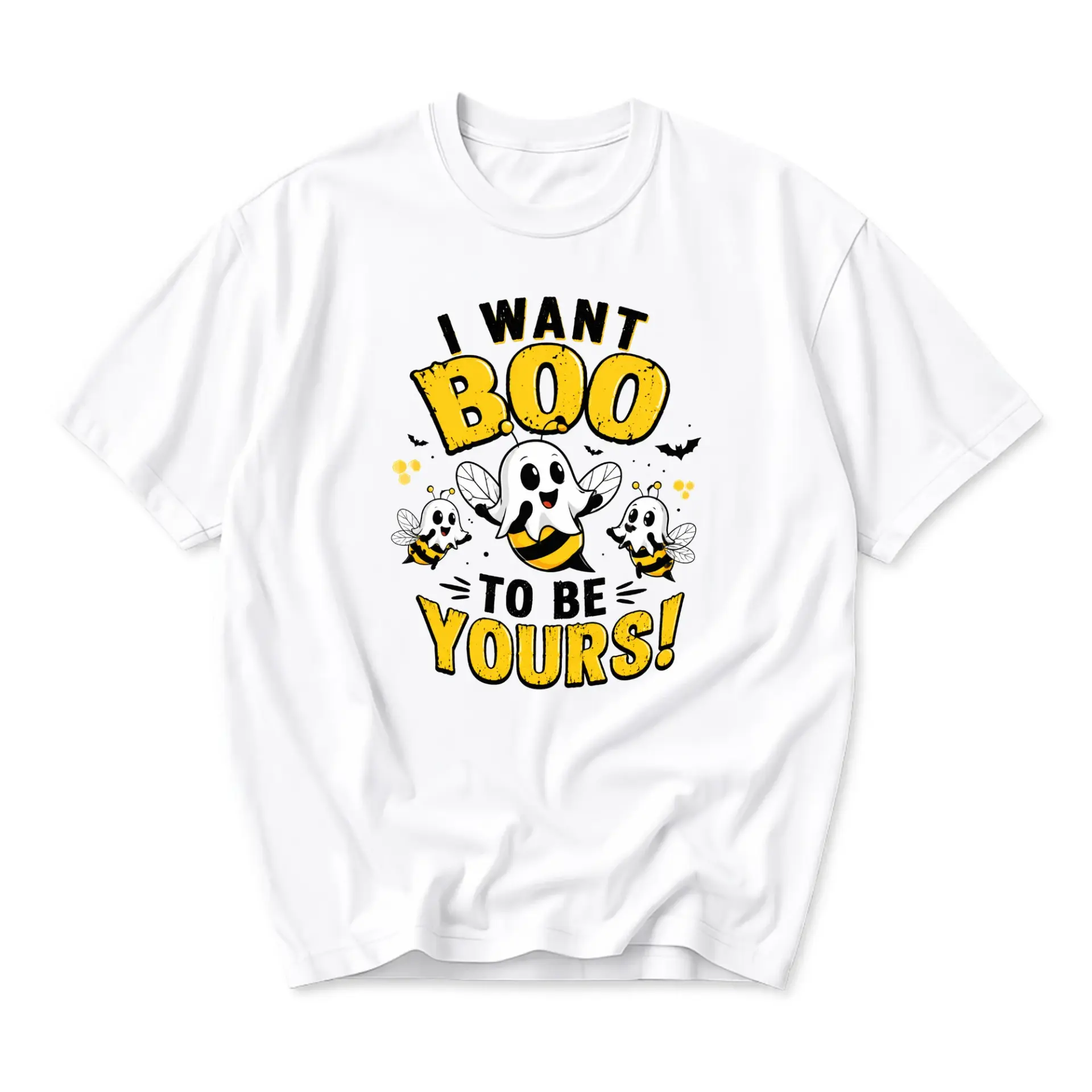 Funny Shirt I Want Boo to Be Yours Graphic Tee Cute Ghost Bee Pun Short Sleeve Unisex Crew Neck Casual Cotton Top