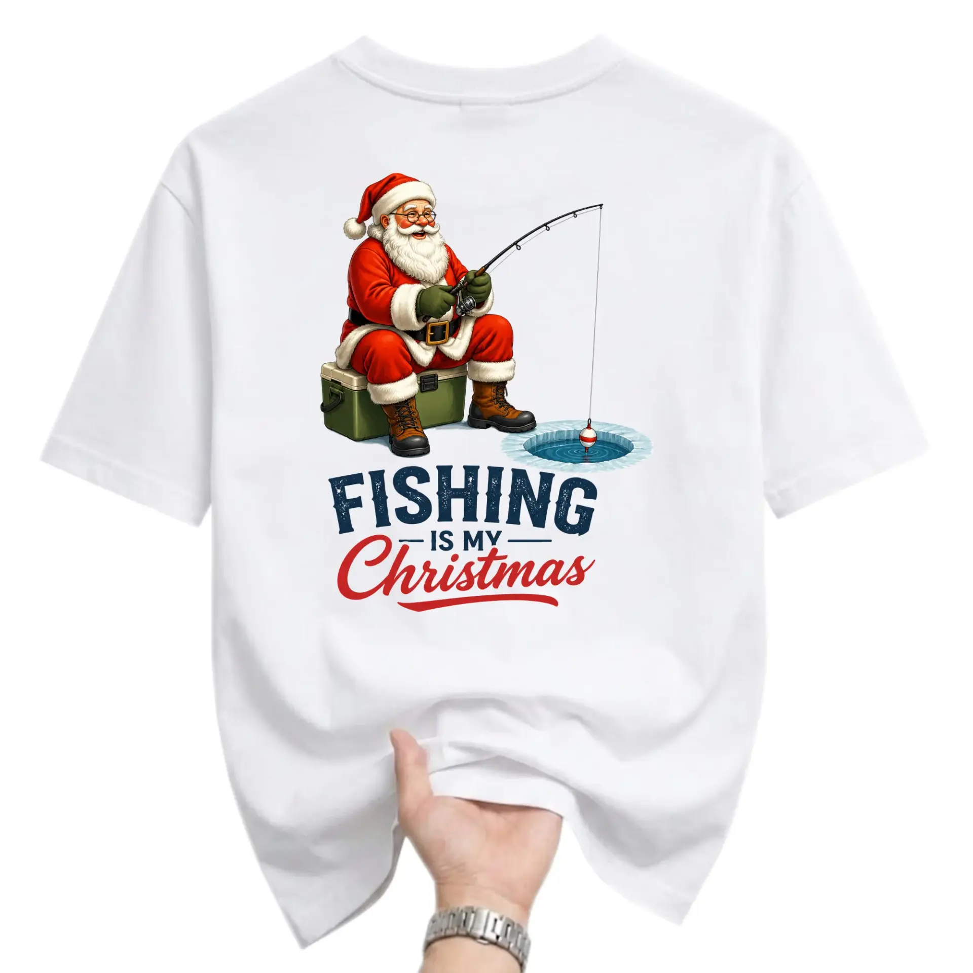 Funny Shirt Fishing Is My Christmas Unisex Graphic Printed T-Shirt Casual