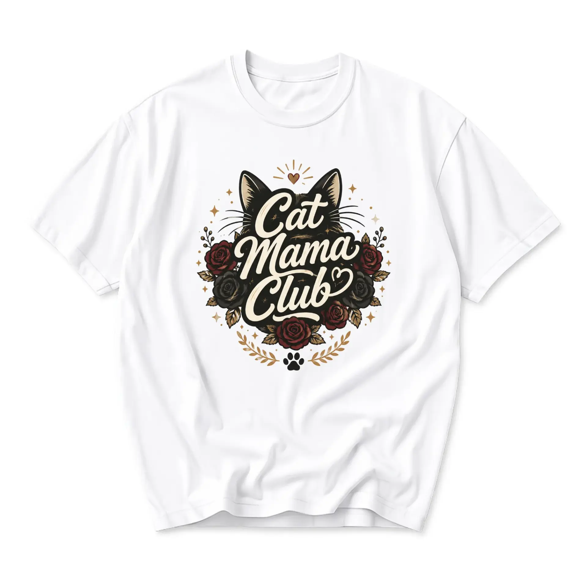 Graphic Tee Cat Mama Club Floral Design Unisex Crew Neck T-Shirt Soft Breathable Everyday Casual Apparel White Shirt