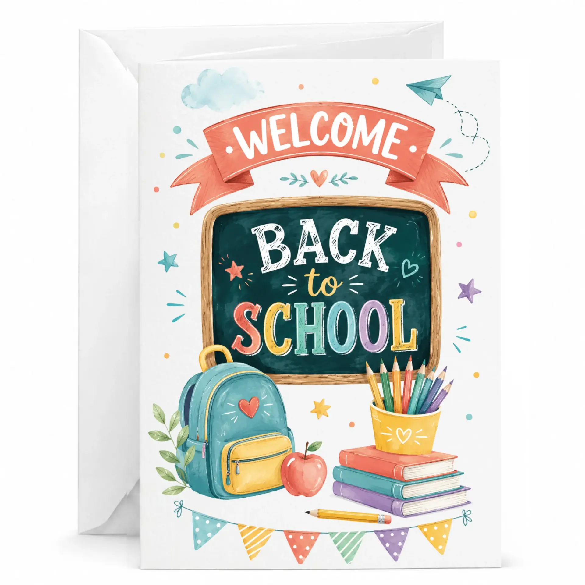 Greeting Card Welcome Back to School Design Festive Classroom Stationery with and Books Illustration for Celebrations