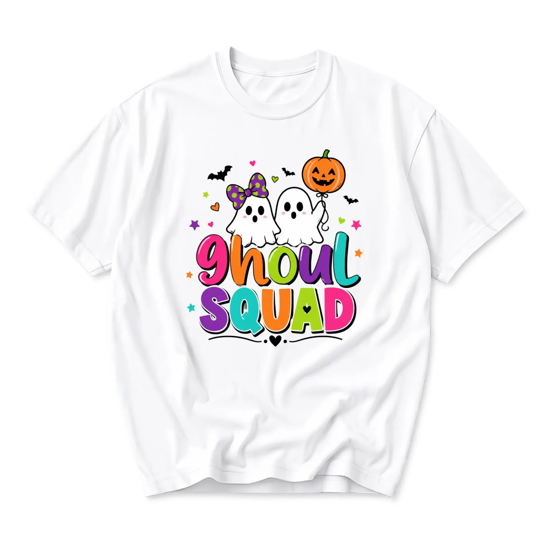 Graphic Tee Ghoul Squad Cute Halloween Ghosts Shirt Funny Spooky Season Apparel Unisex Crew Neck Casual Cotton Top