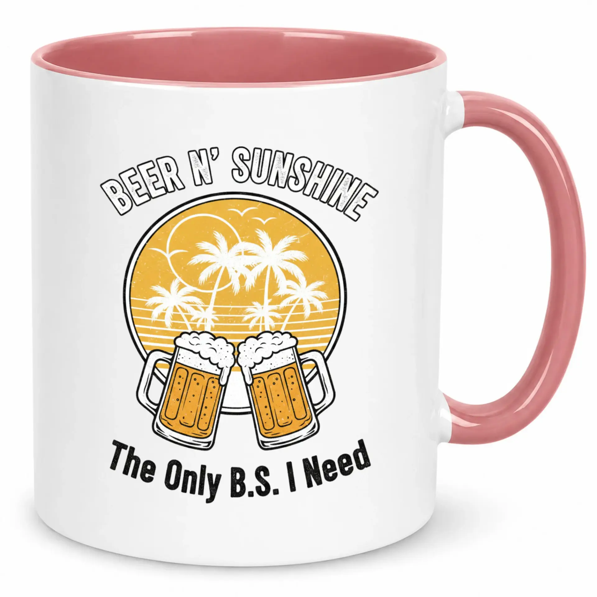Funny Ceramic Coffee Mug with Beer and Sunshine Beach Design - Tropical Drink Humor Novelty Gift for Men and Women