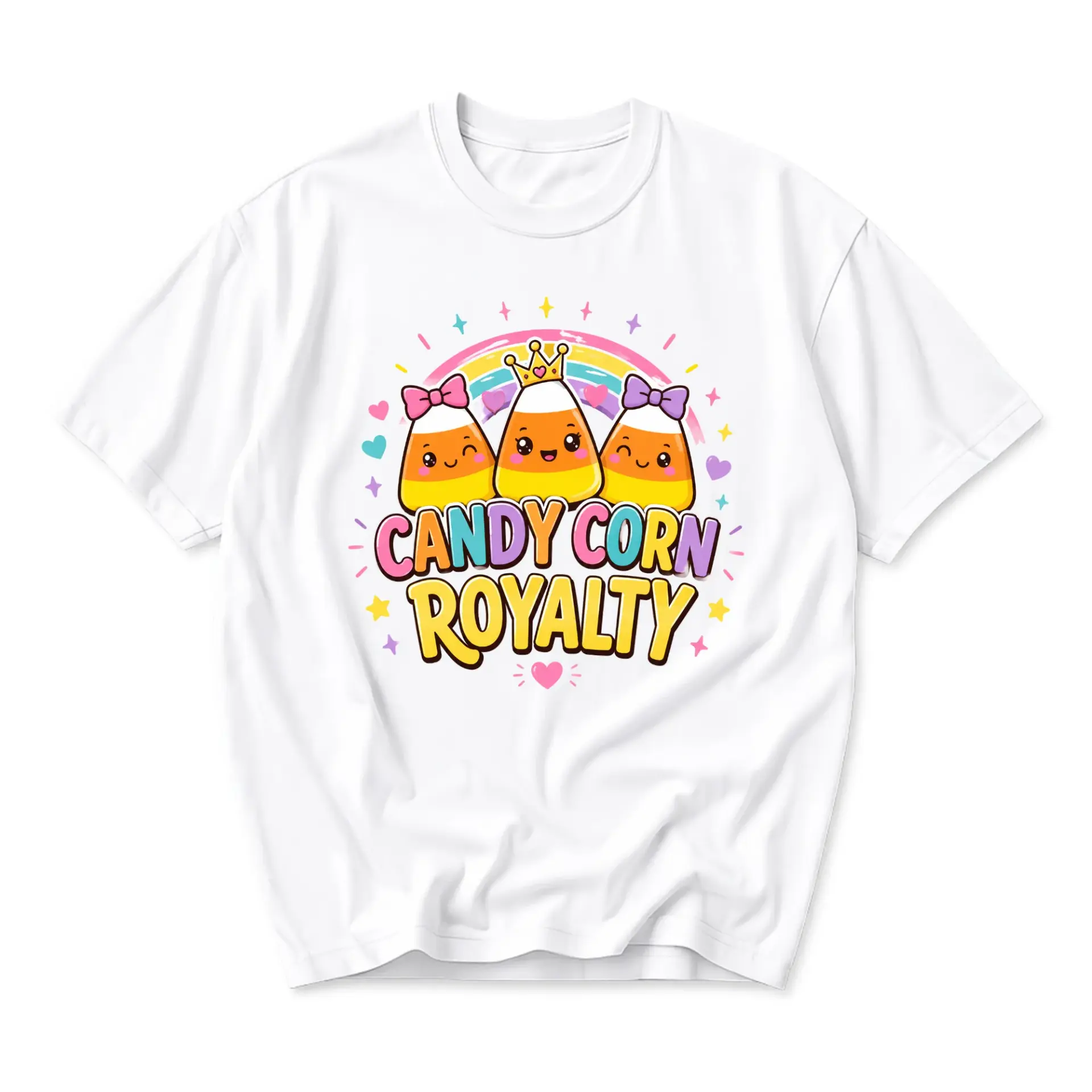 Graphic Tee Candy Corn Royalty Shirt Cute Seasonal Fall Food Illustration Unisex Crew Neck Casual Cotton Top