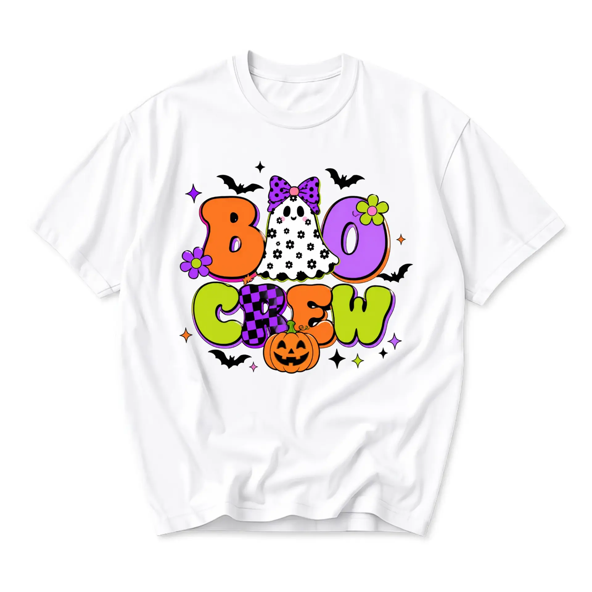 Graphic Tee Boo Crew Halloween Shirt Spooky Fall Aesthetic Short Sleeve Unisex Cotton Blend Casual Apparel Top