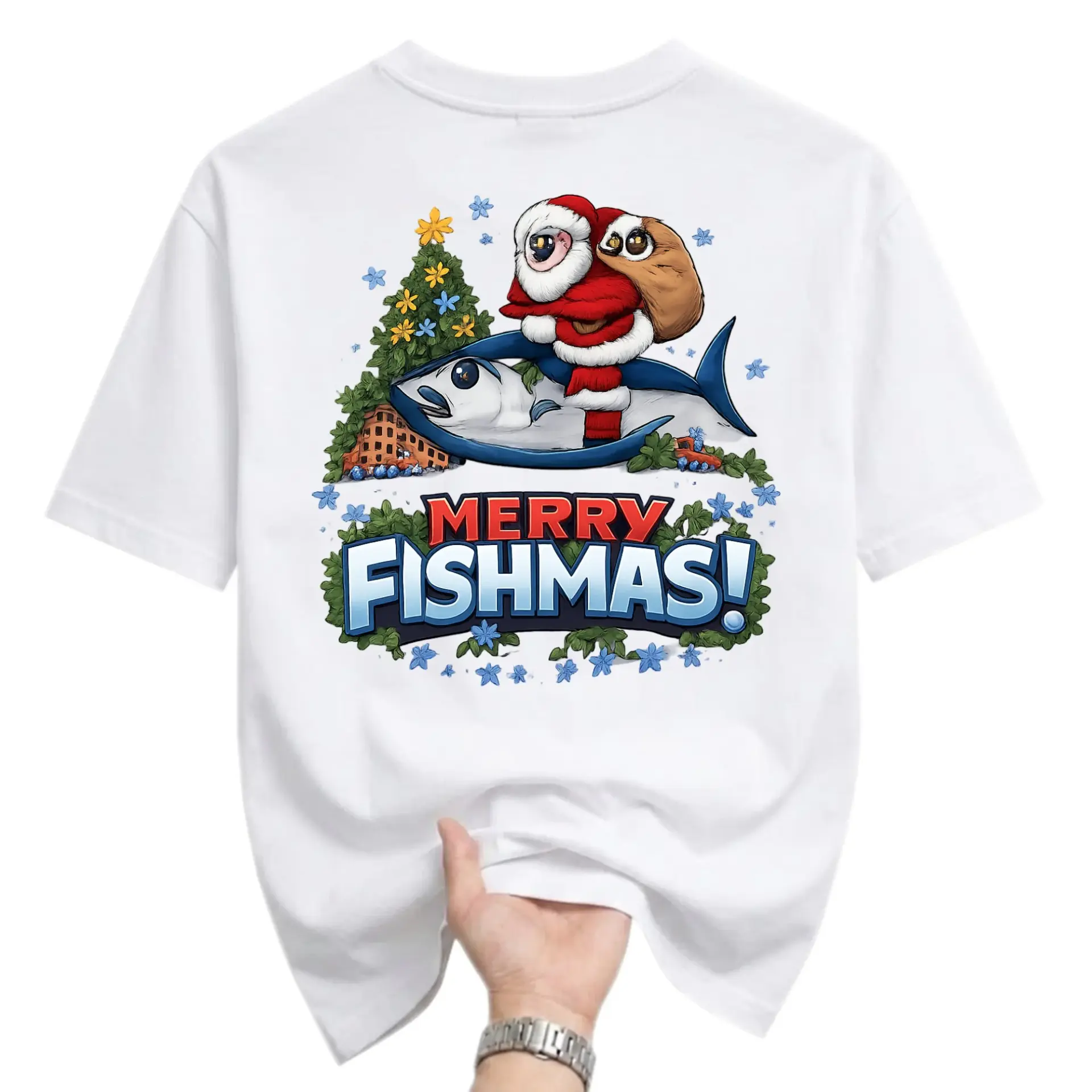 Funny Shirt Merry Fishmas Holiday Graphic Tee Unisex Casual Apparel for Fishing Enthusiasts and Festive Outfit