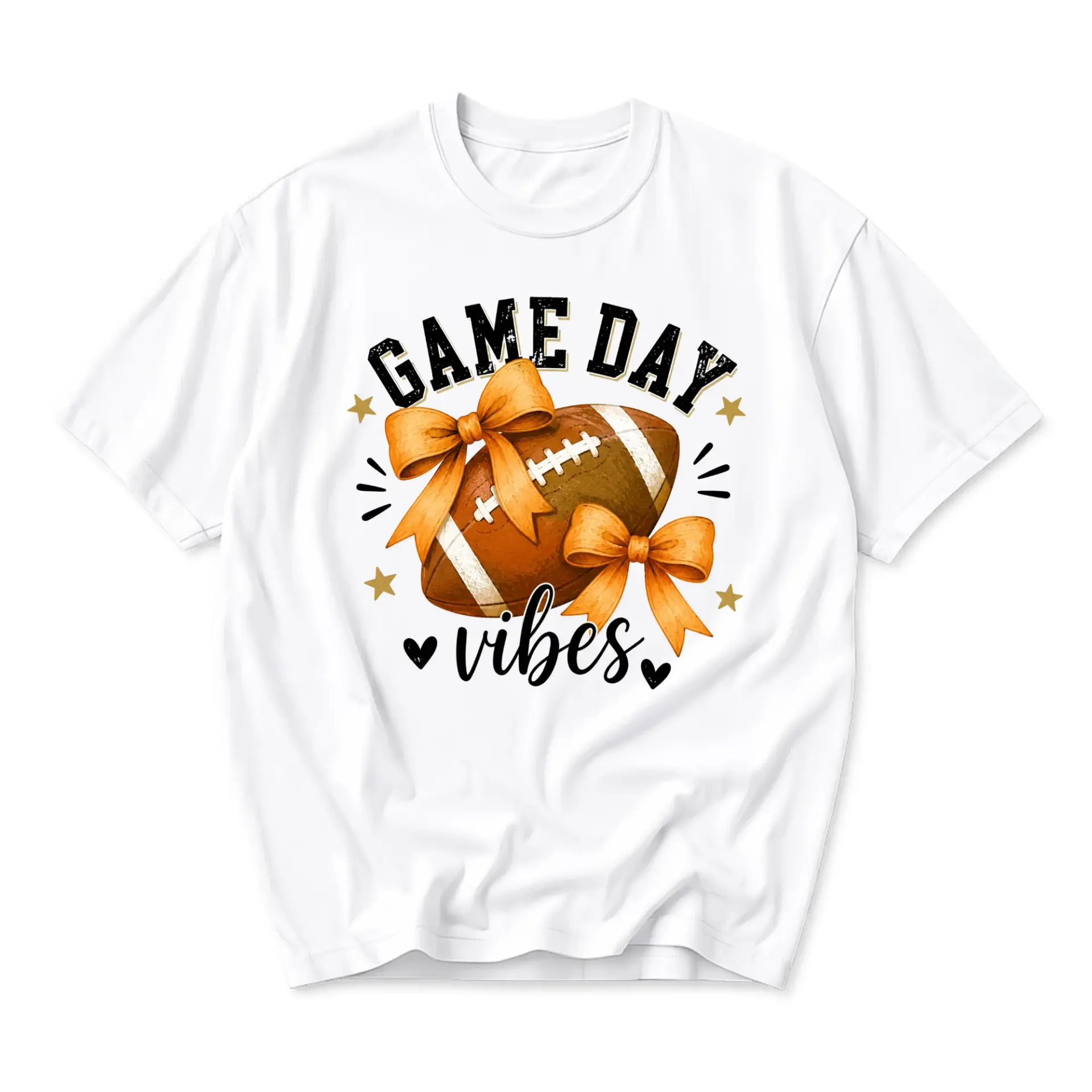 Graphic Tee Game Day Vibes Football Bow Design Unisex Crew Neck Short Sleeve Casual Cotton Blend Fashion Shirt