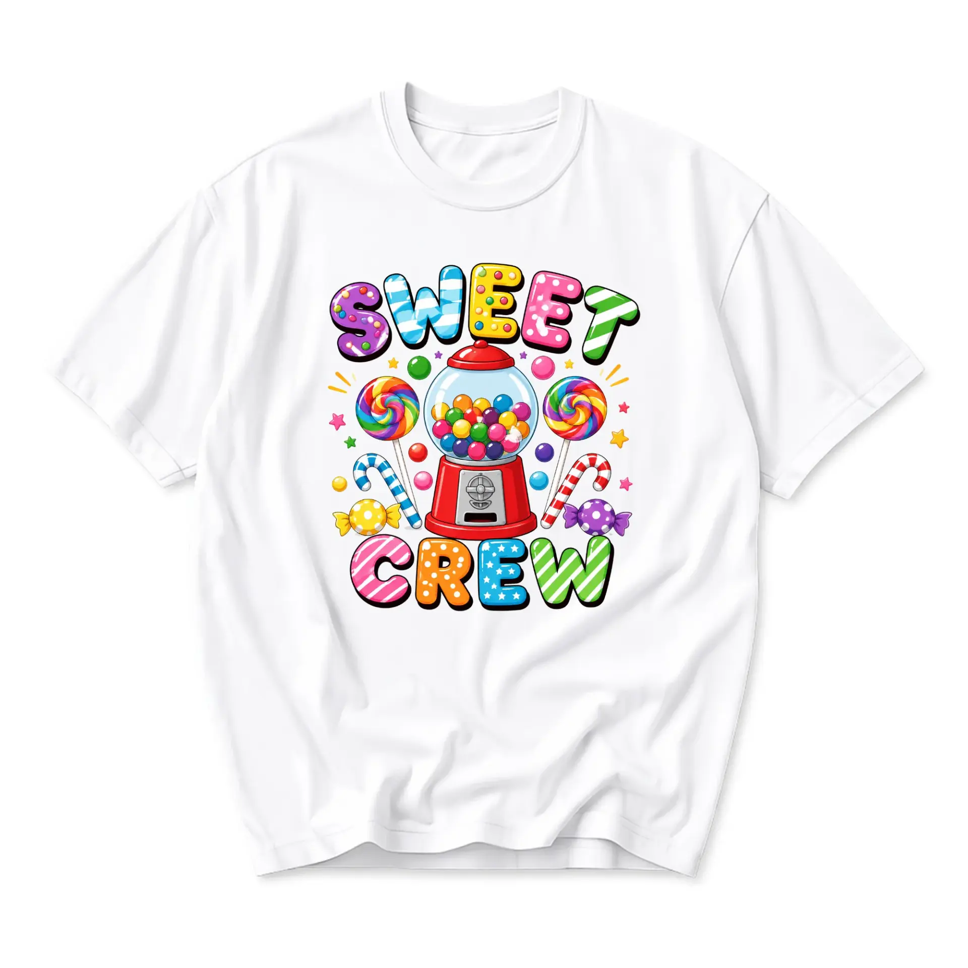 Graphic Tee Sweet Crew Candy Gumball Machine Unisex T-Shirt Casual Colorful Treat Print Everyday Outfit Top