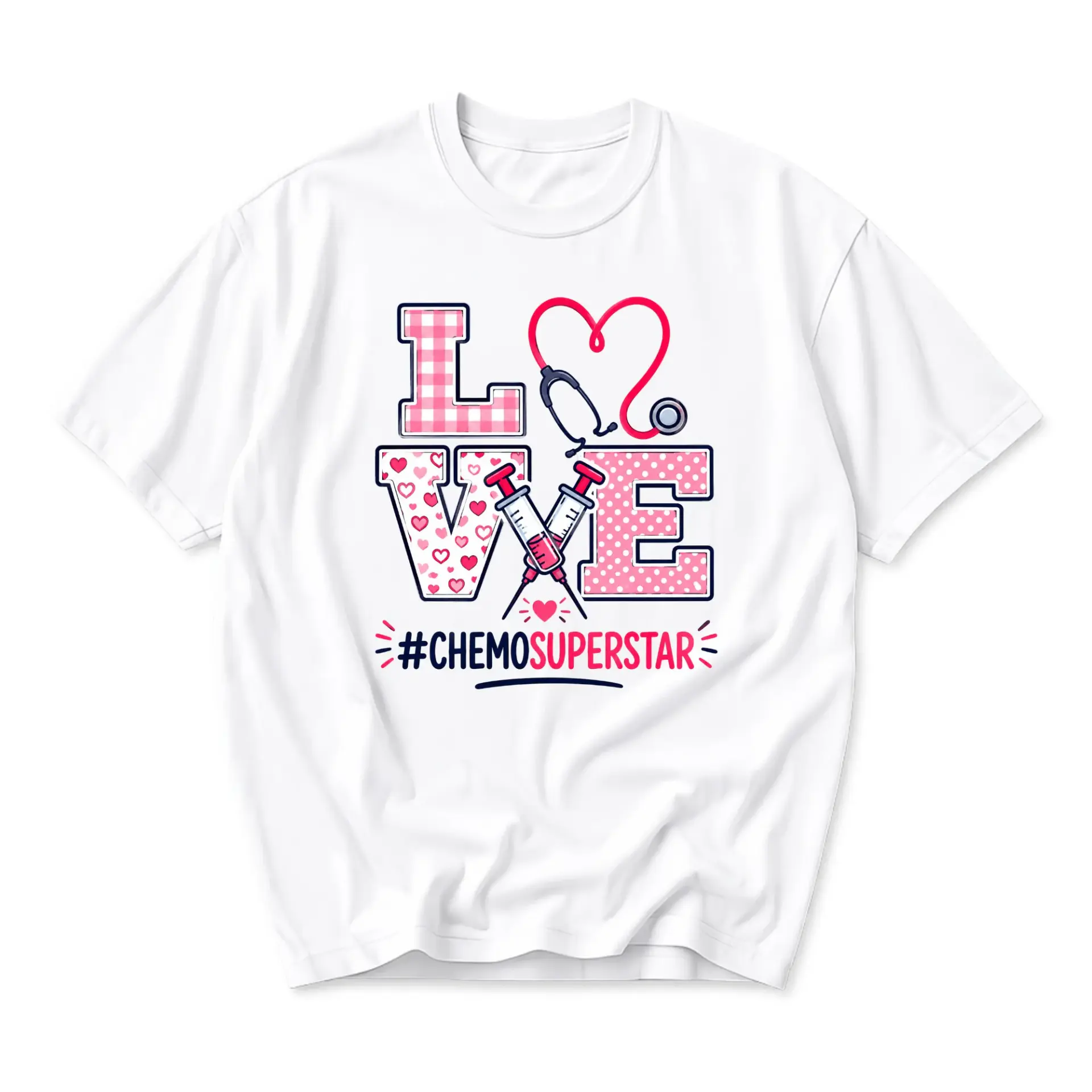 Graphic Tee Chemo Superstar Love Shirt Unisex Casual Cotton Blend Crew Neck Apparel for Inspiration and Awareness