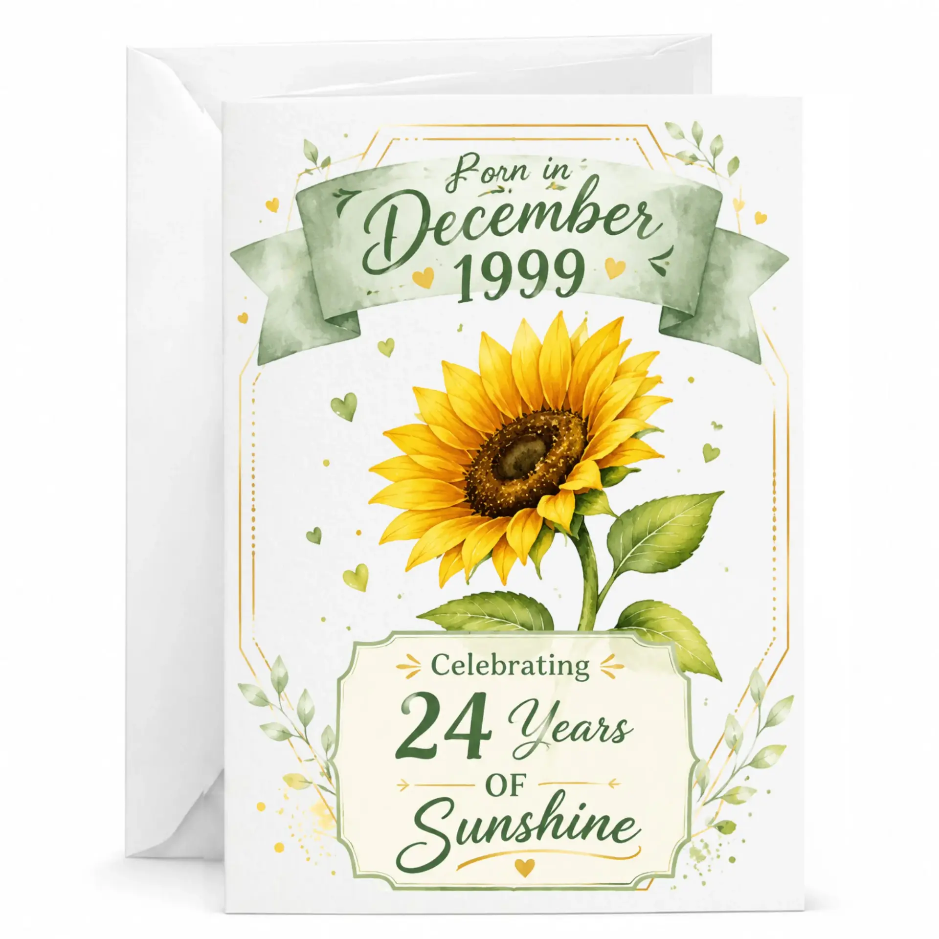 Birthday Card Born in December 1999 Celebrating 24 Years of Sunshine Floral Sunflower Greeting Card with Envelope