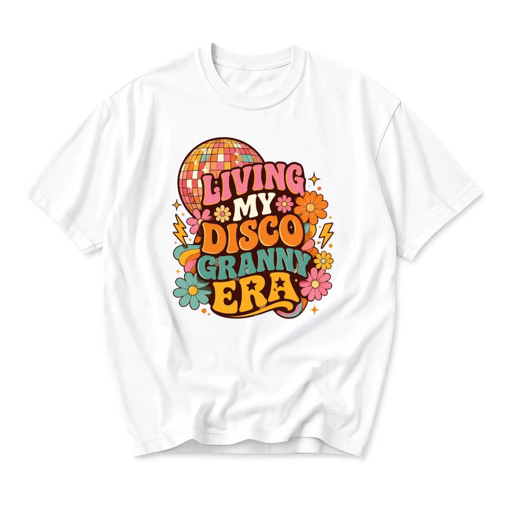 Graphic Tee Living My Disco Granny Era Retro Vintage Style Unisex Crew Neck Casual Shirt Soft Cotton Blend Top
