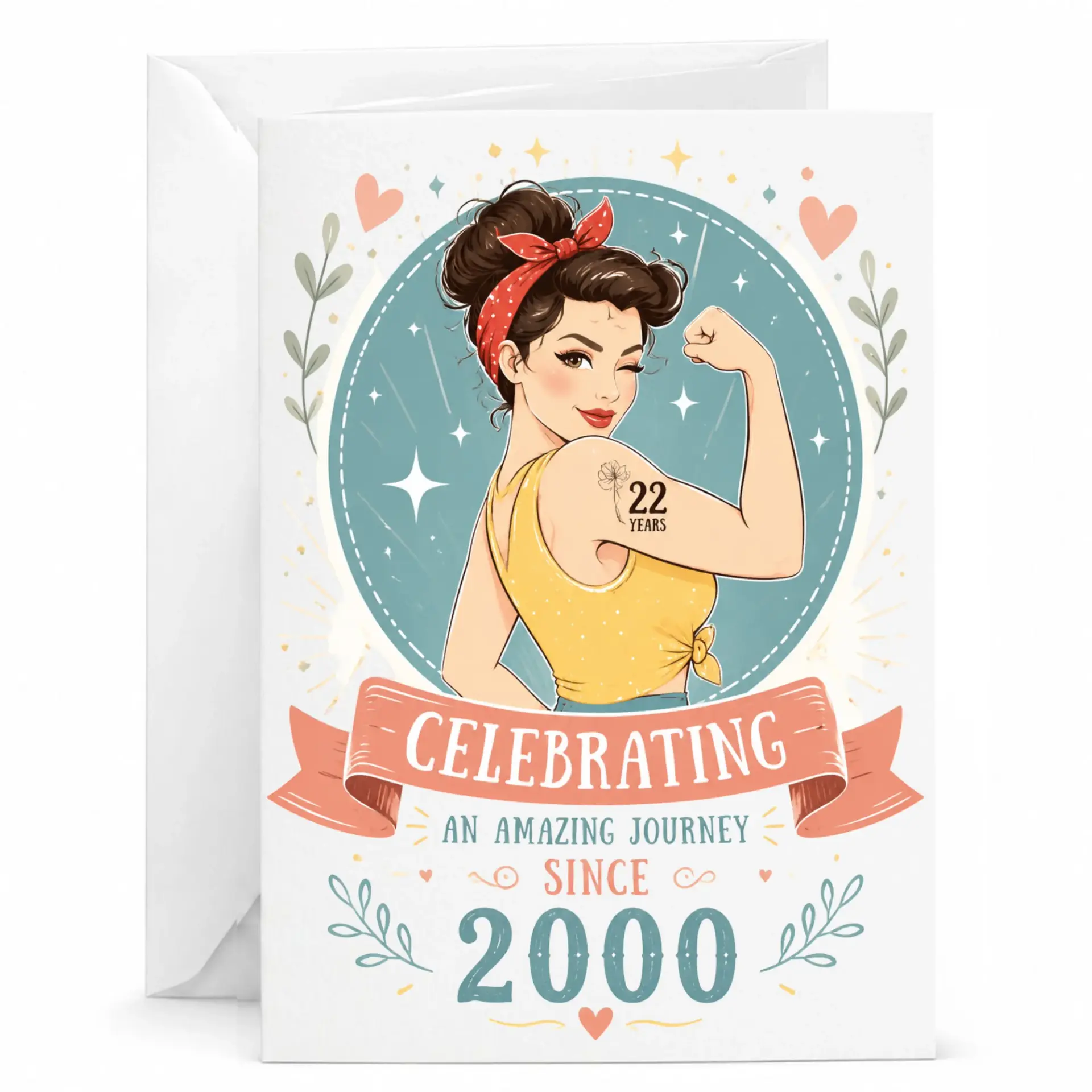 Birthday Card Celebrating an Amazing Journey Since 2000 Retro Style Greeting Card with Matching White Envelope