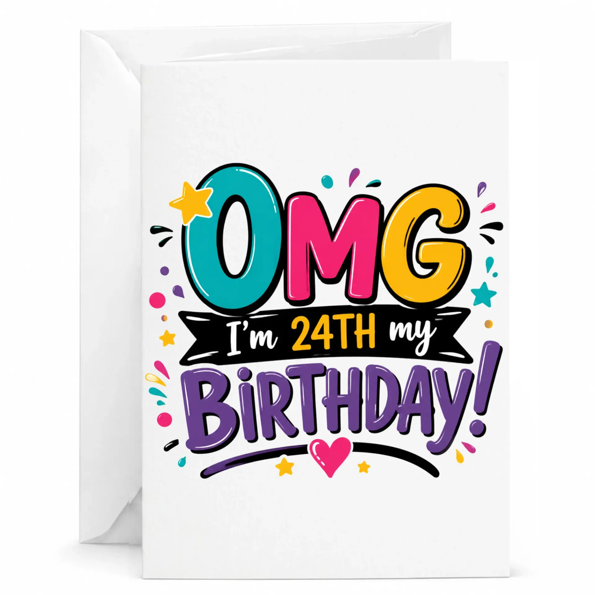 Birthday Card Omg I Am 24th My Birthday Funny Twenty Fourth Celebration Stationery Greeting Card with Envelope