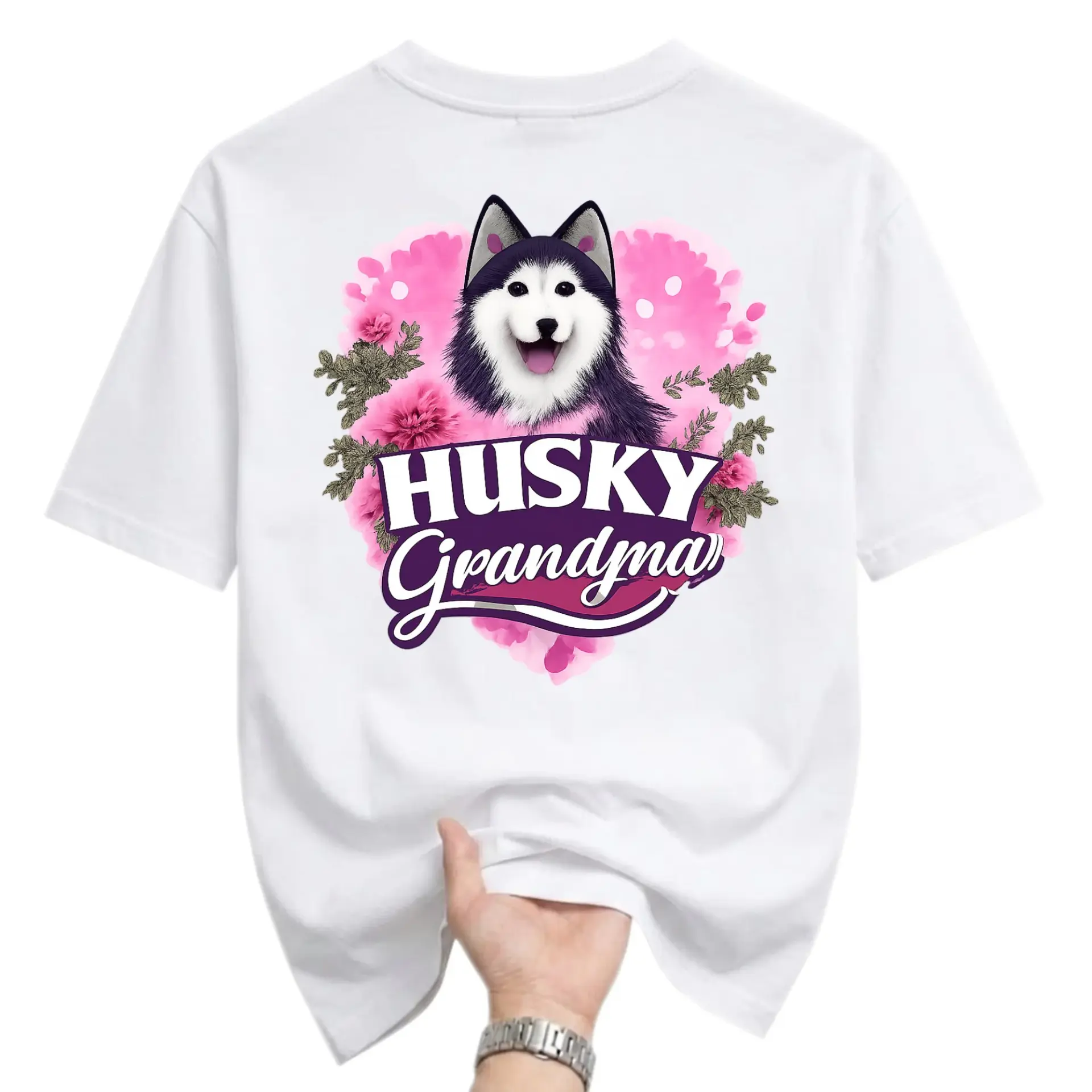 Funny Shirt Husky Grandma Graphic Tee Women Floral Dog Lover Design Unisex Casual Crew Neck Soft Cotton Apparel