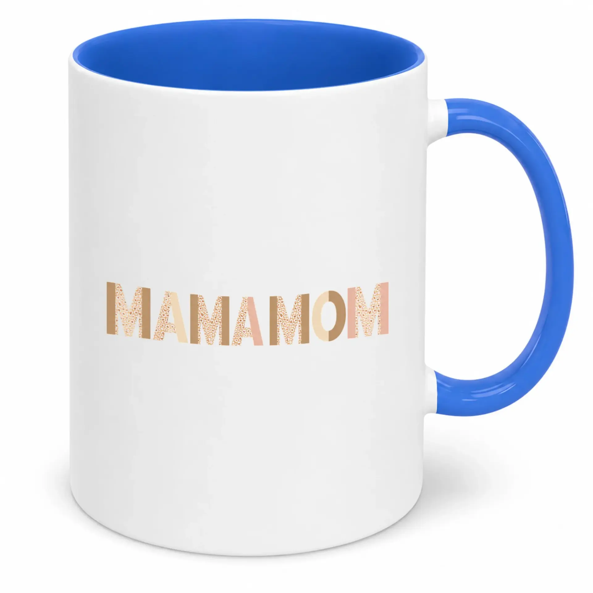 Ceramic Coffee Mug With Stylized Leopard Print And Color Mama Mom Design Two-Tone Blue Handle Interior Ideal For Daily Beverages