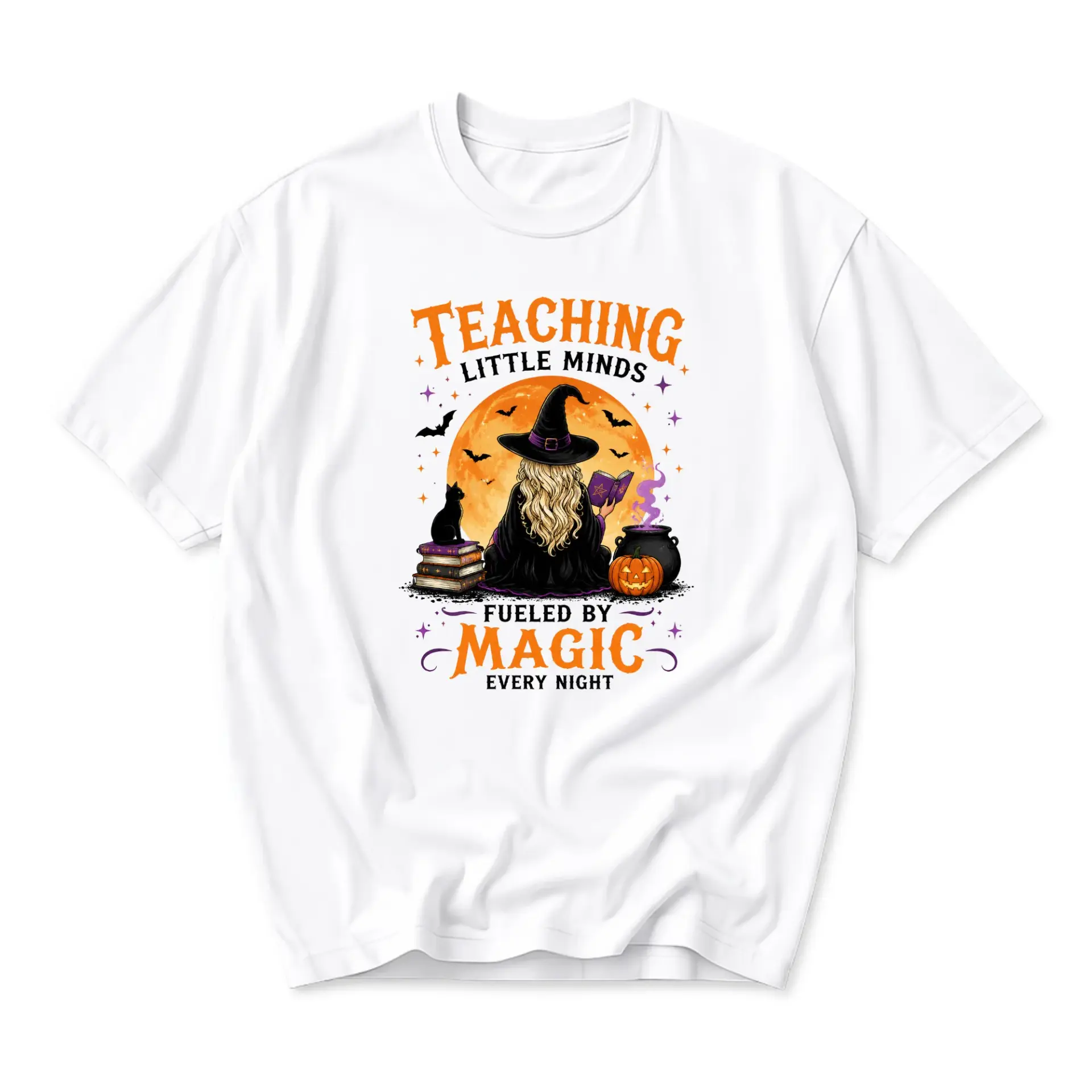 Funny Shirt Witch Graphic Tee Teaching Little Minds Halloween Theme Casual Unisex Crew Neck Short Sleeve Top