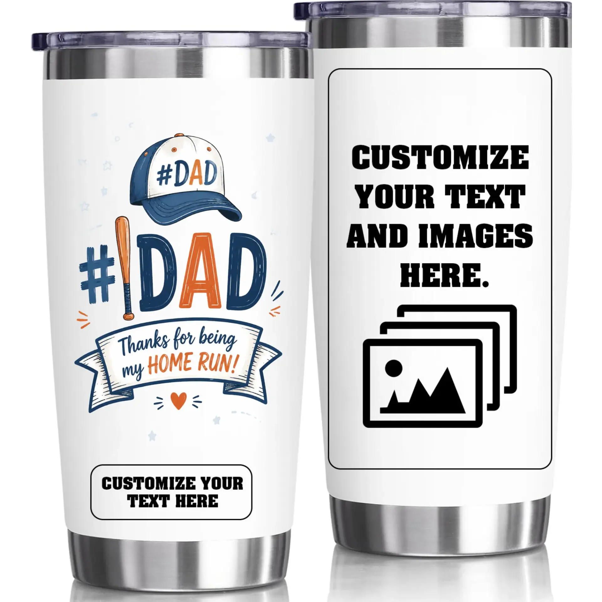 Stainless Steel Tumbler 20 Oz Insulated Travel Cup with Baseball Themed Dad Graphic Personalized Gift for Beverage Holder