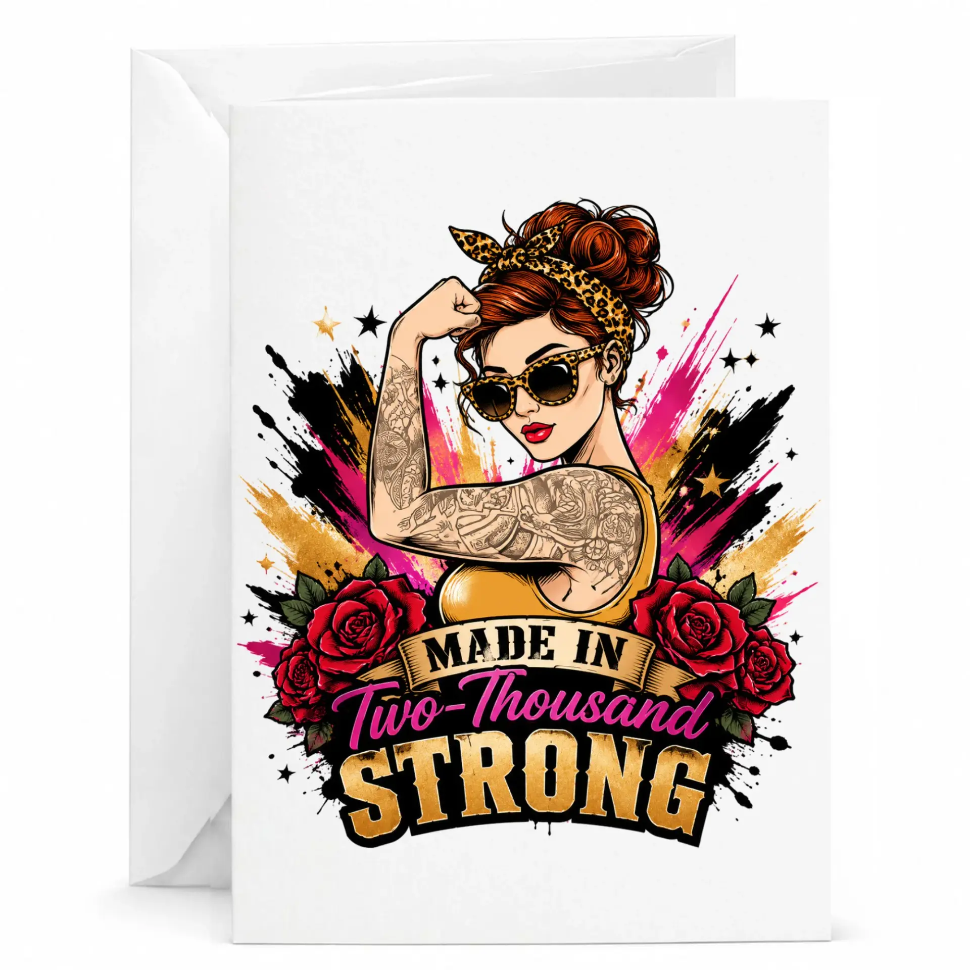 Greeting Card Made in Two Thousand Strong Design Featuring Empowered Woman Illustration Professional Stationery