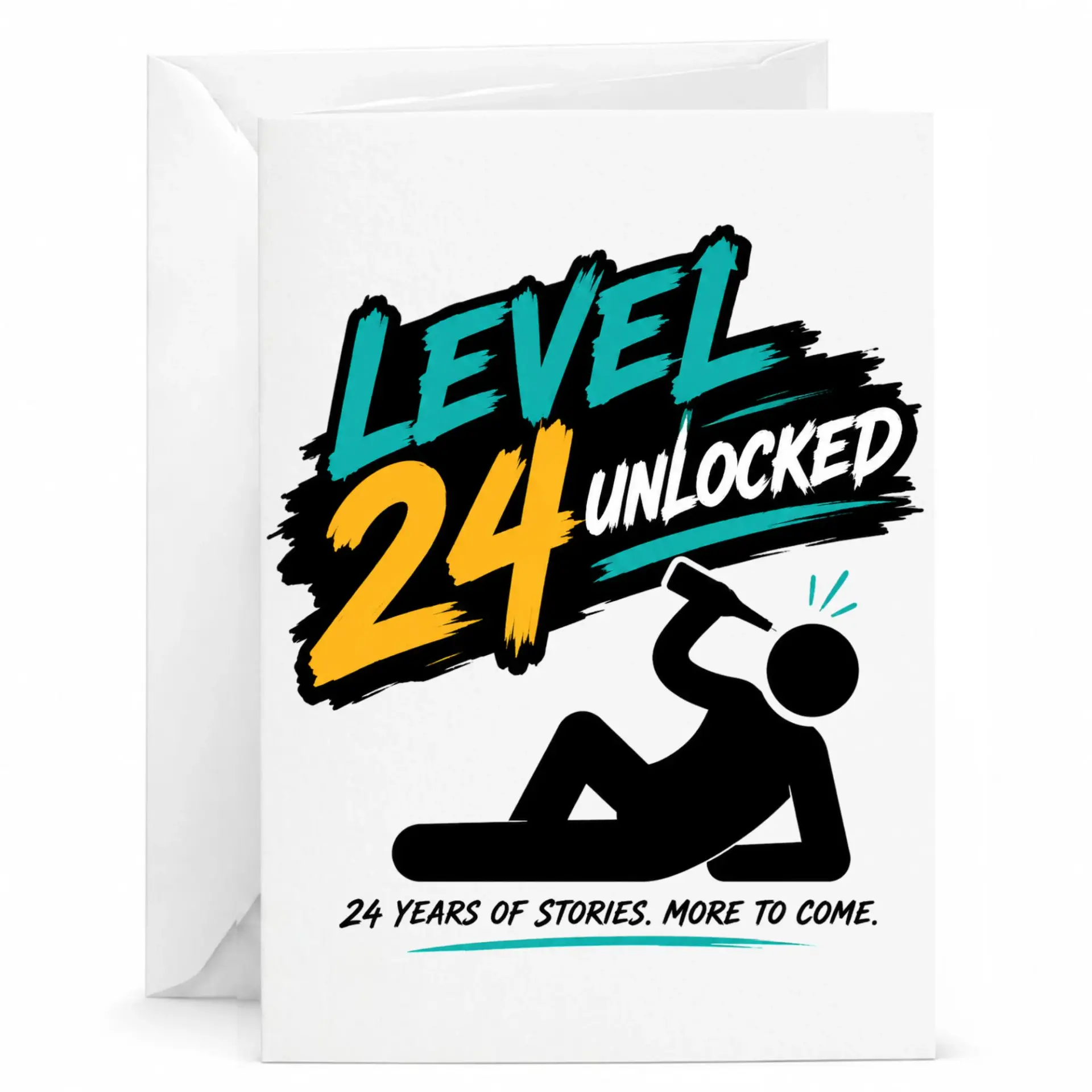 Funny Birthday Card Level 24 Unlocked 24th Birthday Greeting Card for Milestone Celebration with Matching White Envelope