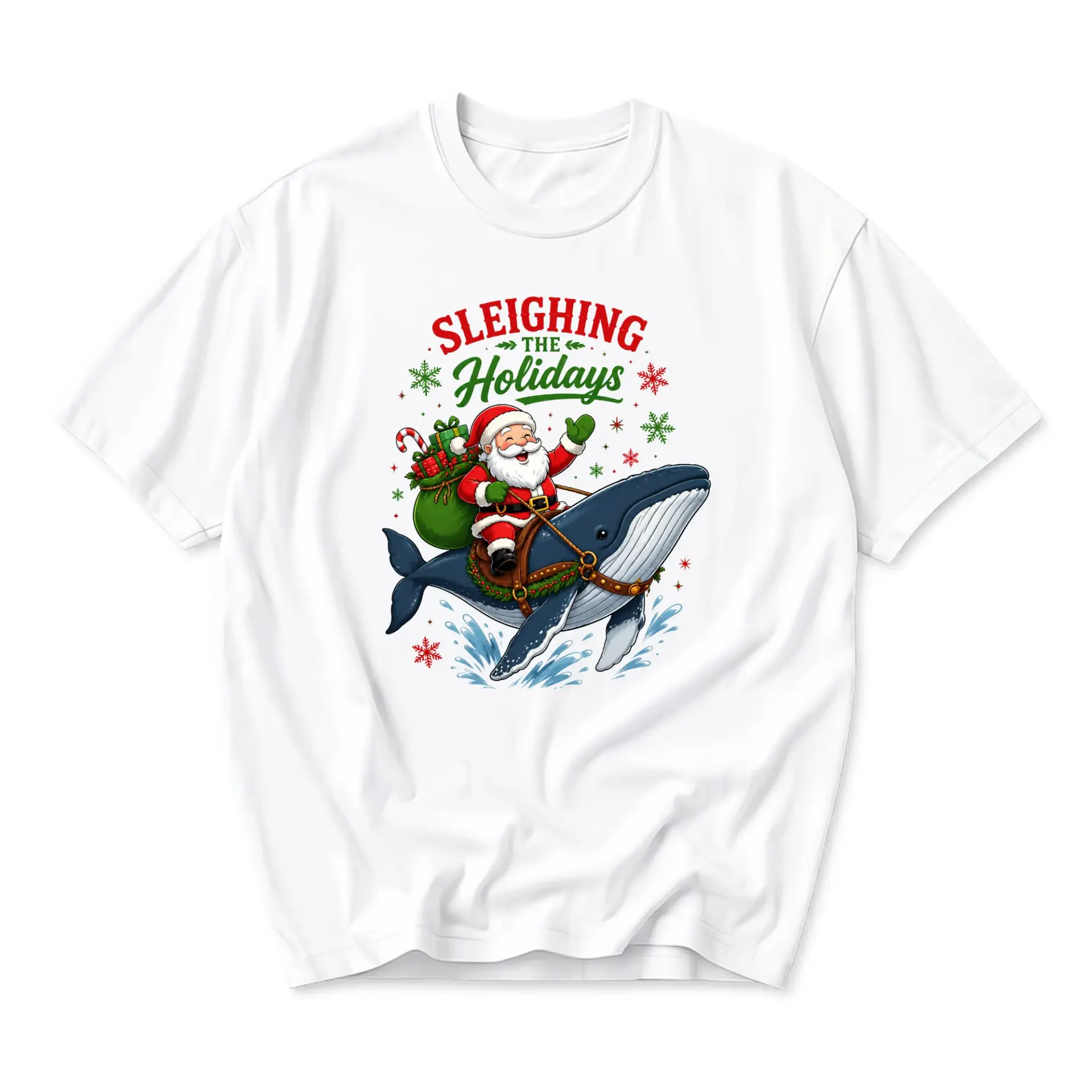 Funny Shirt Sleighing the Holidays Graphic Tee Unisex Crew Neck Casual Cotton Blend Short Sleeve Seasonal Apparel
