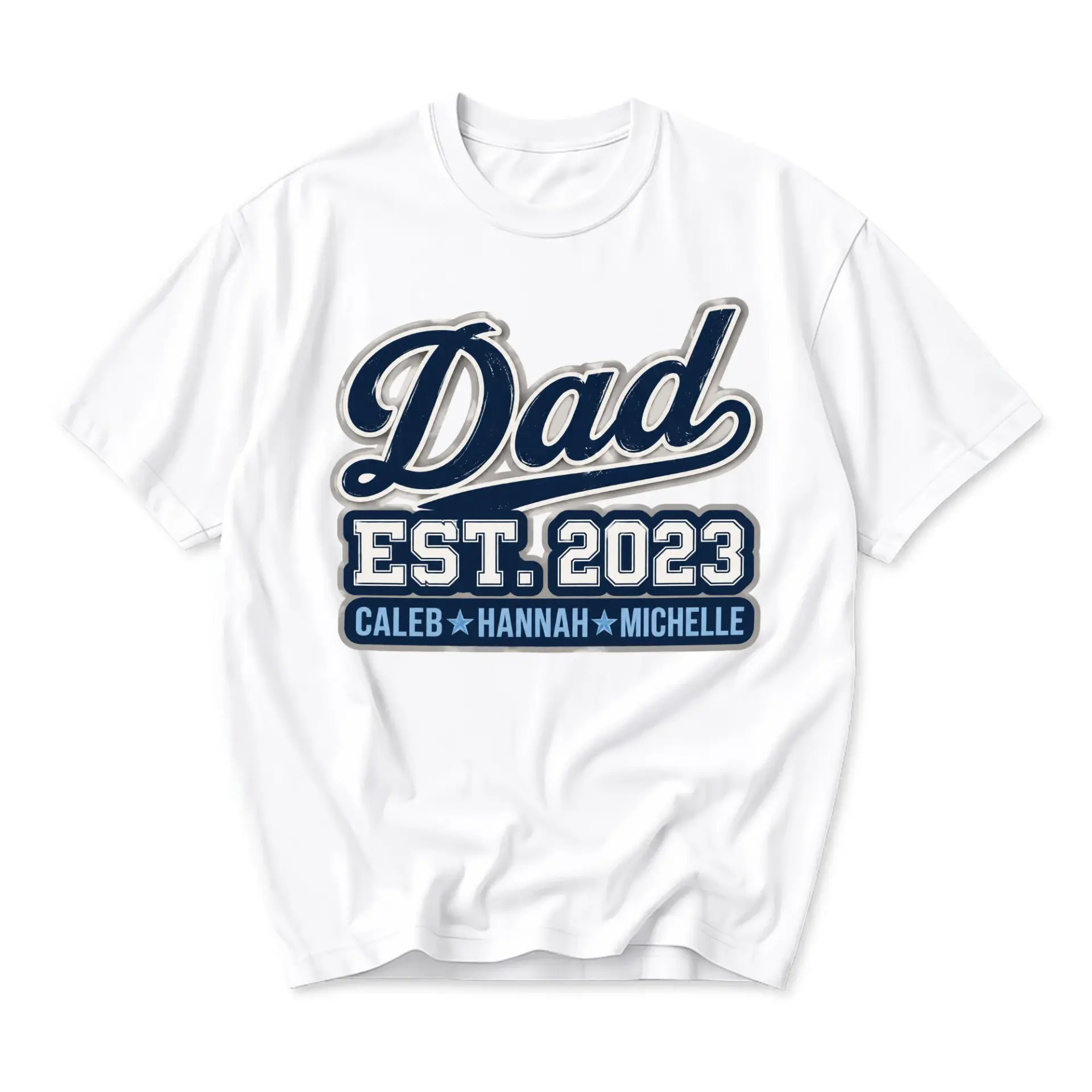 T-shirt Dad Est 2023 Personalized Graphic Tee with Custom Names Unisex Casual Crew Neck Soft Cotton Blend Apparel