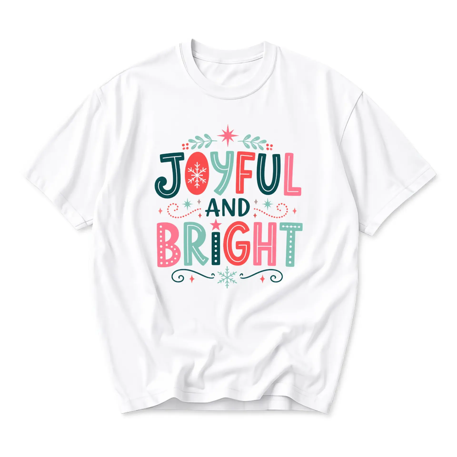 Graphic Tee Joyful and Bright Holiday Season Unisex Crew Neck T-Shirt Comfortable Casual Everyday Cotton Blend Top