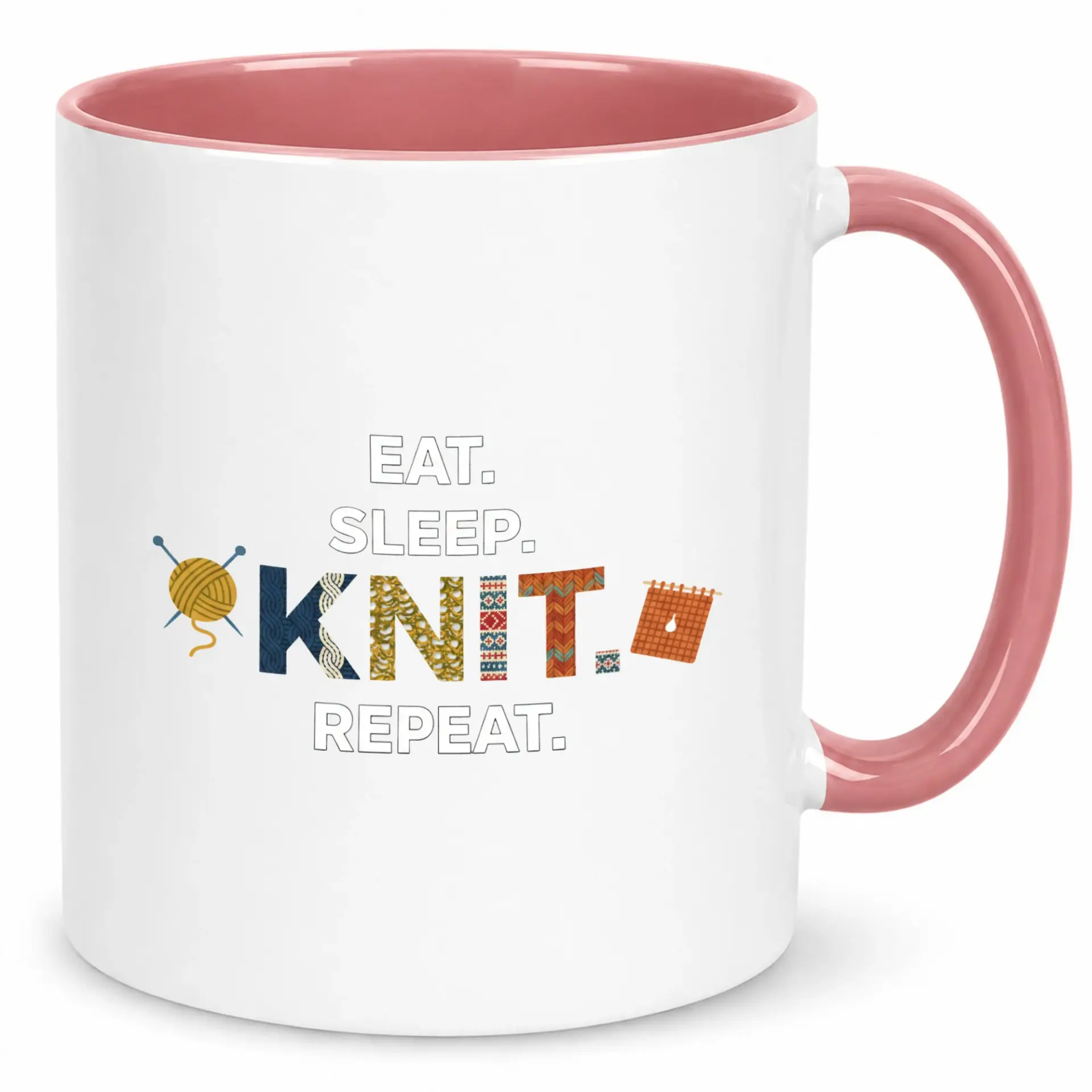 Funny Knitting Lover Ceramic Coffee Mug Eat Sleep Repeat Design 11oz or 15oz Beverage Cup for Crafters