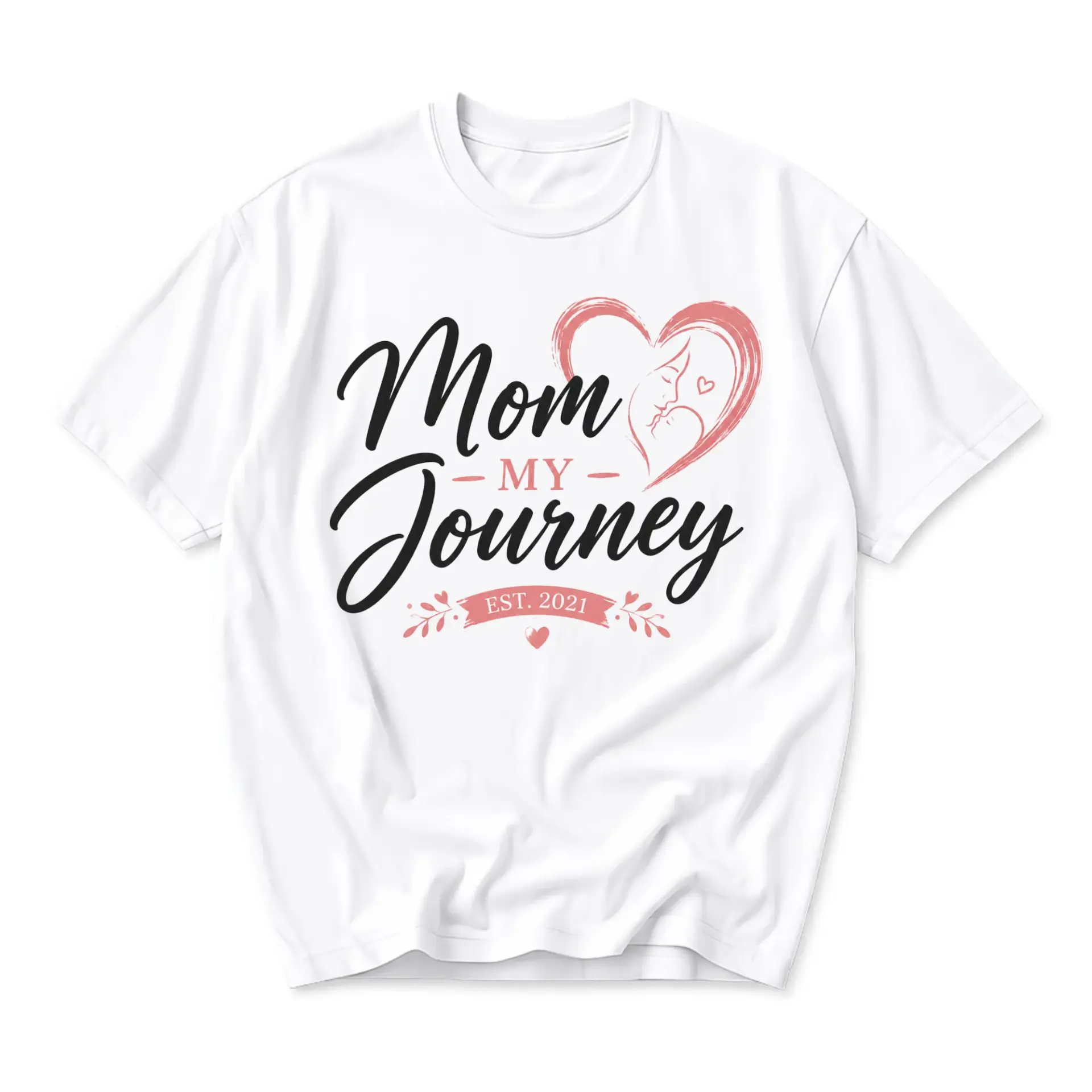 Graphic Tee Mom My Journey Est 2021 Casual Unisex Crew Neck T-Shirt Soft Cotton Blend Apparel for Everyday Outfit Wear