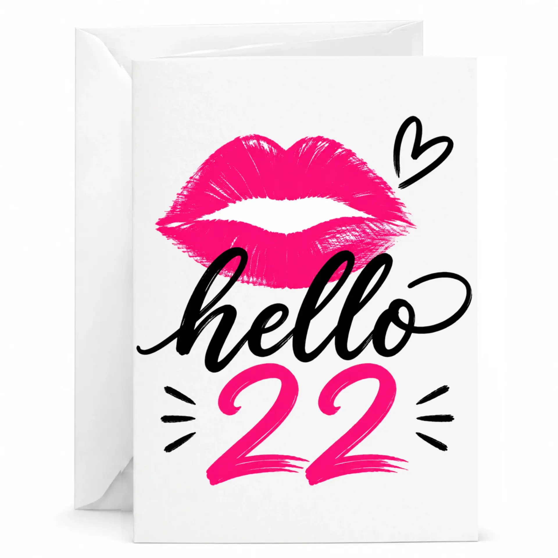 Birthday Card Hello 22 Pink Lips Design Fun Celebration Greeting Card for Twenty Second Birthday Anniversary