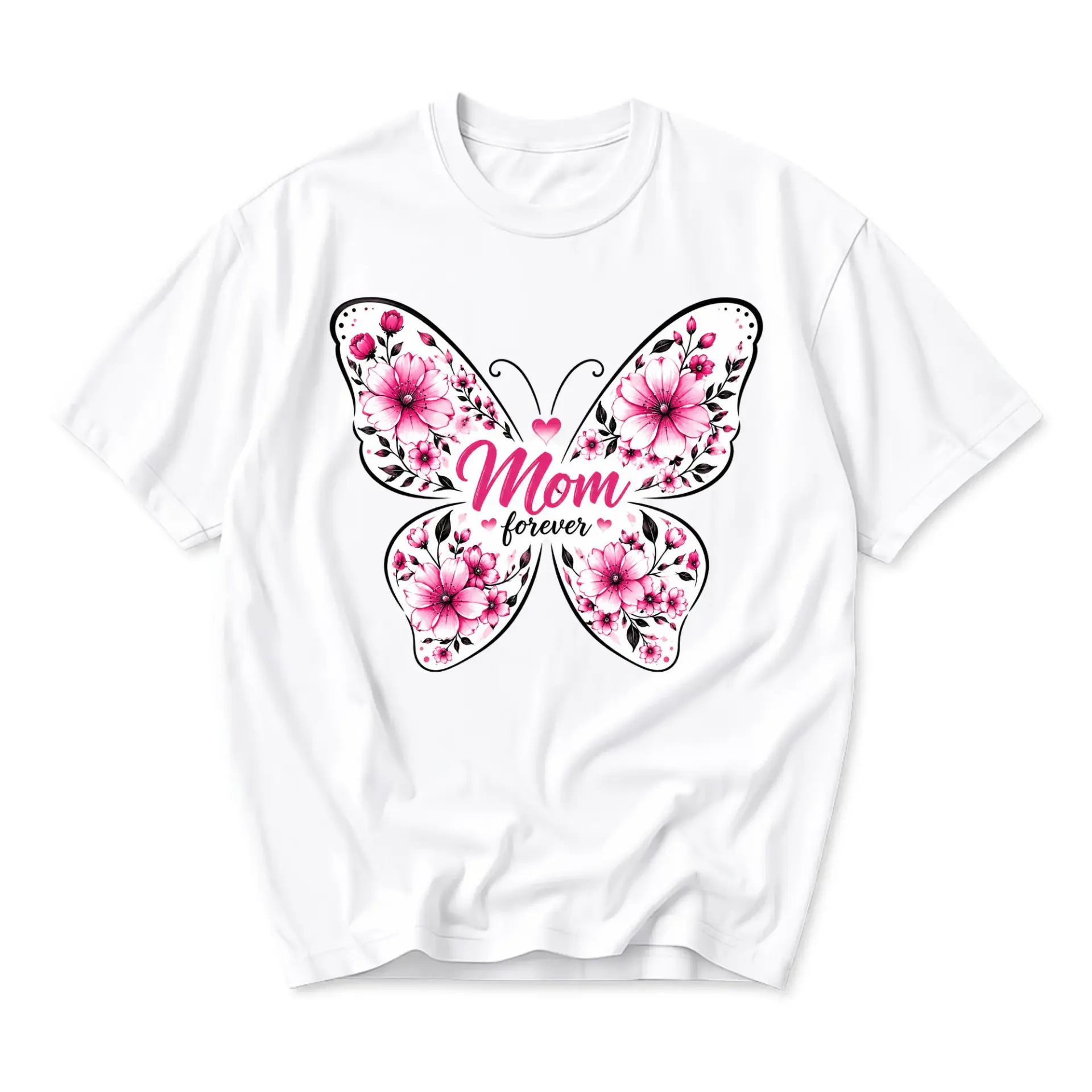 T-shirt Mom Forever Floral Butterfly Graphic Printed Tee Comfortable Unisex Crew Neck Cotton Everyday Casual Apparel