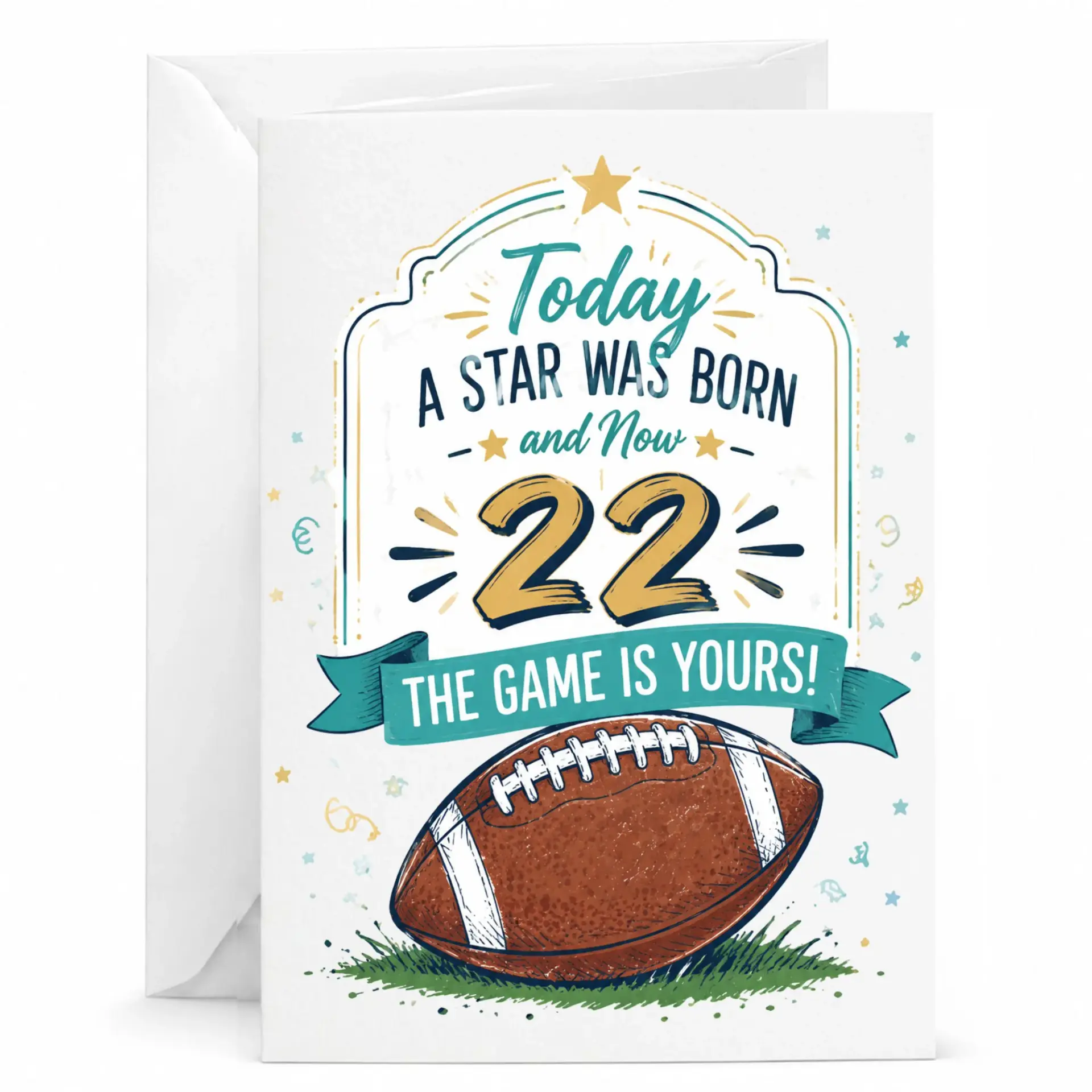 Birthday Card for 22nd Birthday, Football Sports Theme Greeting Card with Envelope, Today a Star Was Born