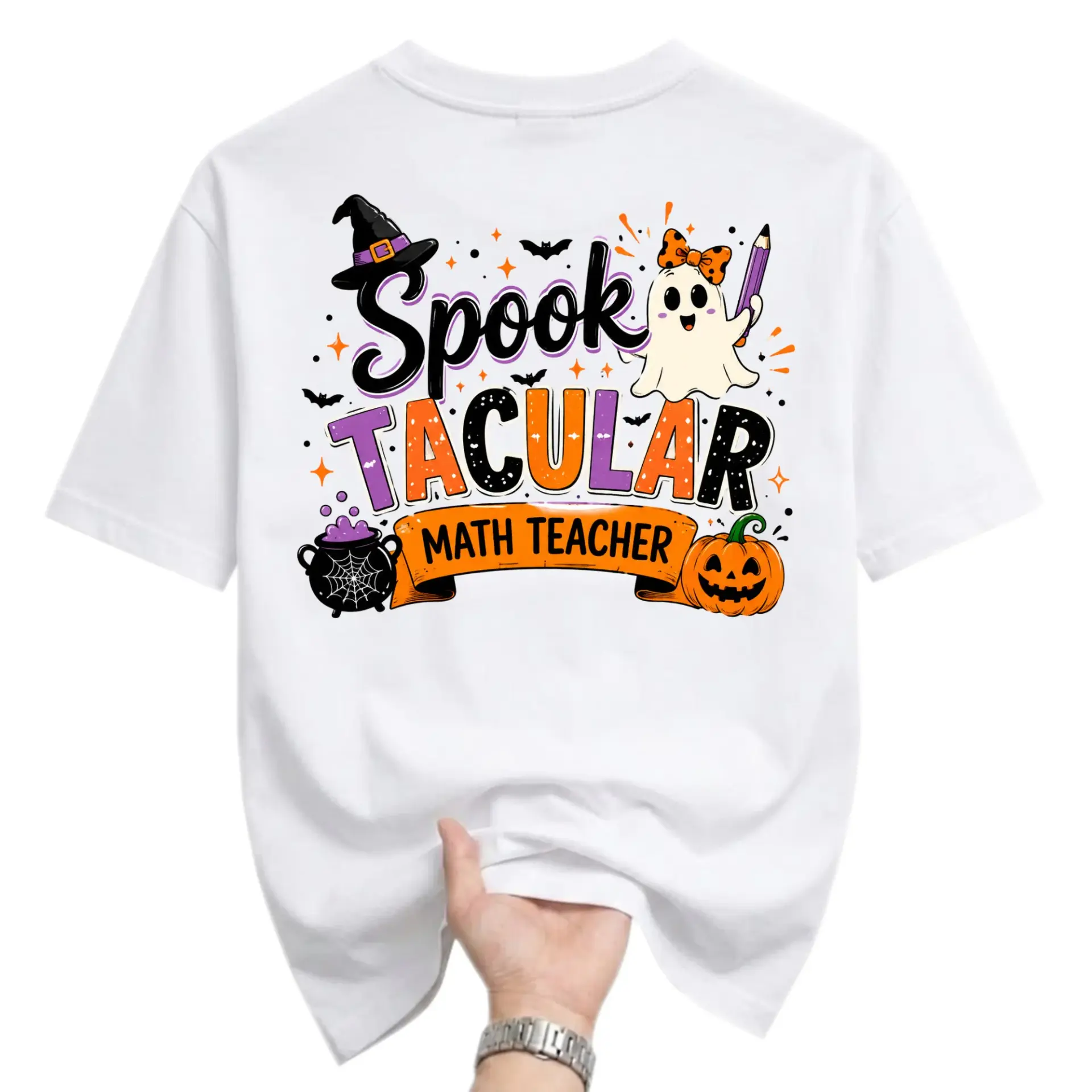 Funny Shirt Spooktacular Math Teacher Graphic Tee Casual Unisex Crew Neck Holiday Apparel for Educator Halloween Outfit