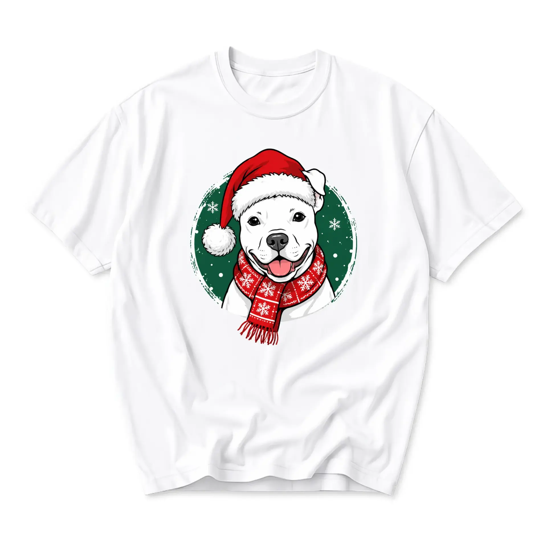 Graphic Tee Christmas Pitbull Dog Shirt Holiday Lover Apparel White Crew