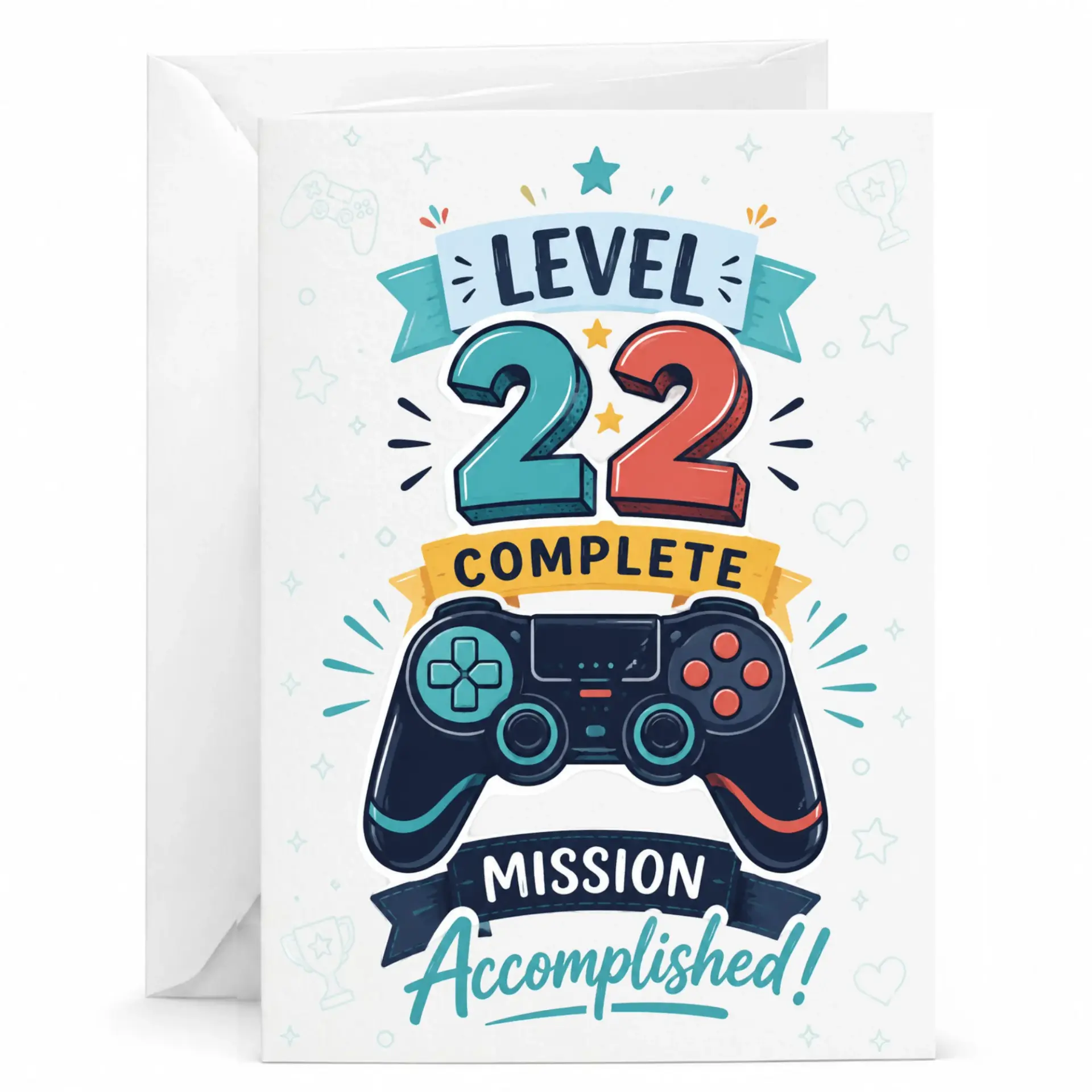 Funny Birthday Card Level 22 Complete Video Game Theme Greeting Card for Gamer Milestone Celebration 5x7 Inches