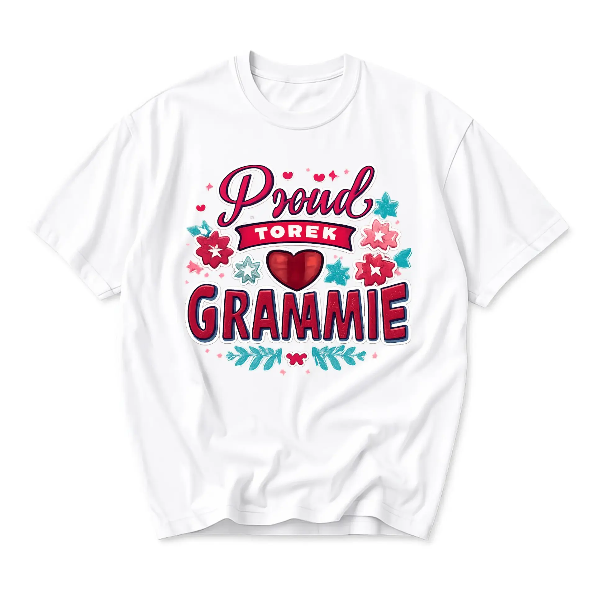 Graphic Tee Proud Grammie Torek Print Short Sleeve Cotton Crew Neck Casual
