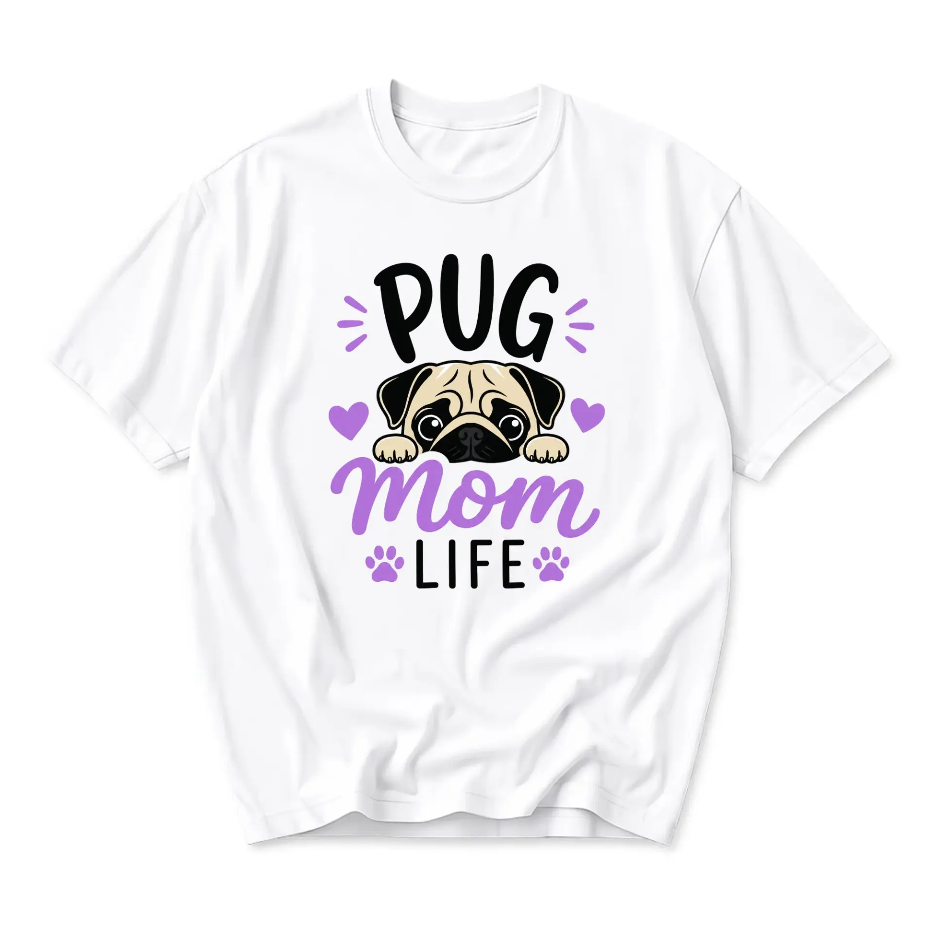 Graphic Tee Pug Mom Life Unisex Shirt Casual Cotton Blend Crew Neck Short