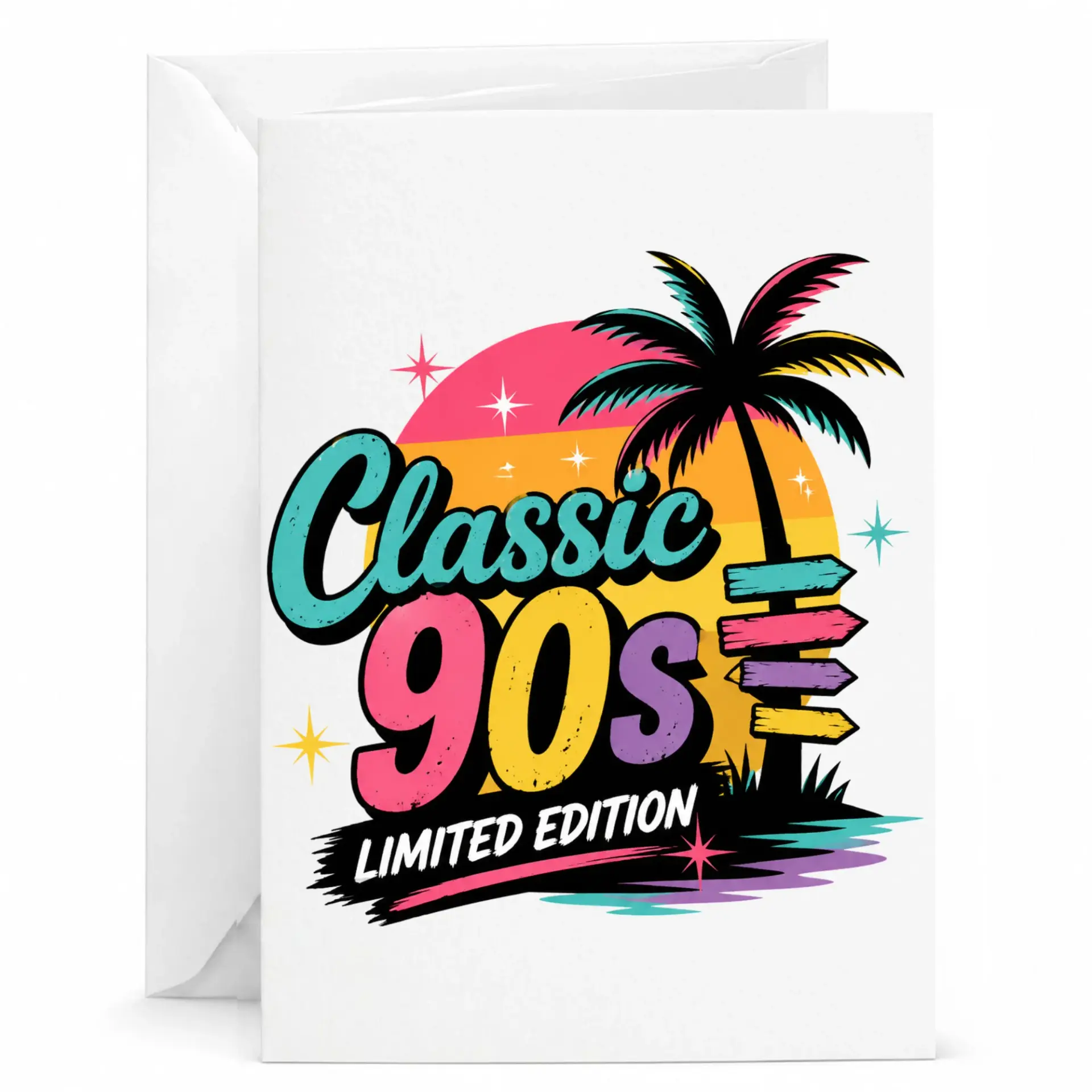 Greeting Card Classic 90s Limited Edition Retro Tropical Aesthetic Stationery Birthday Celebration Card with Envelope