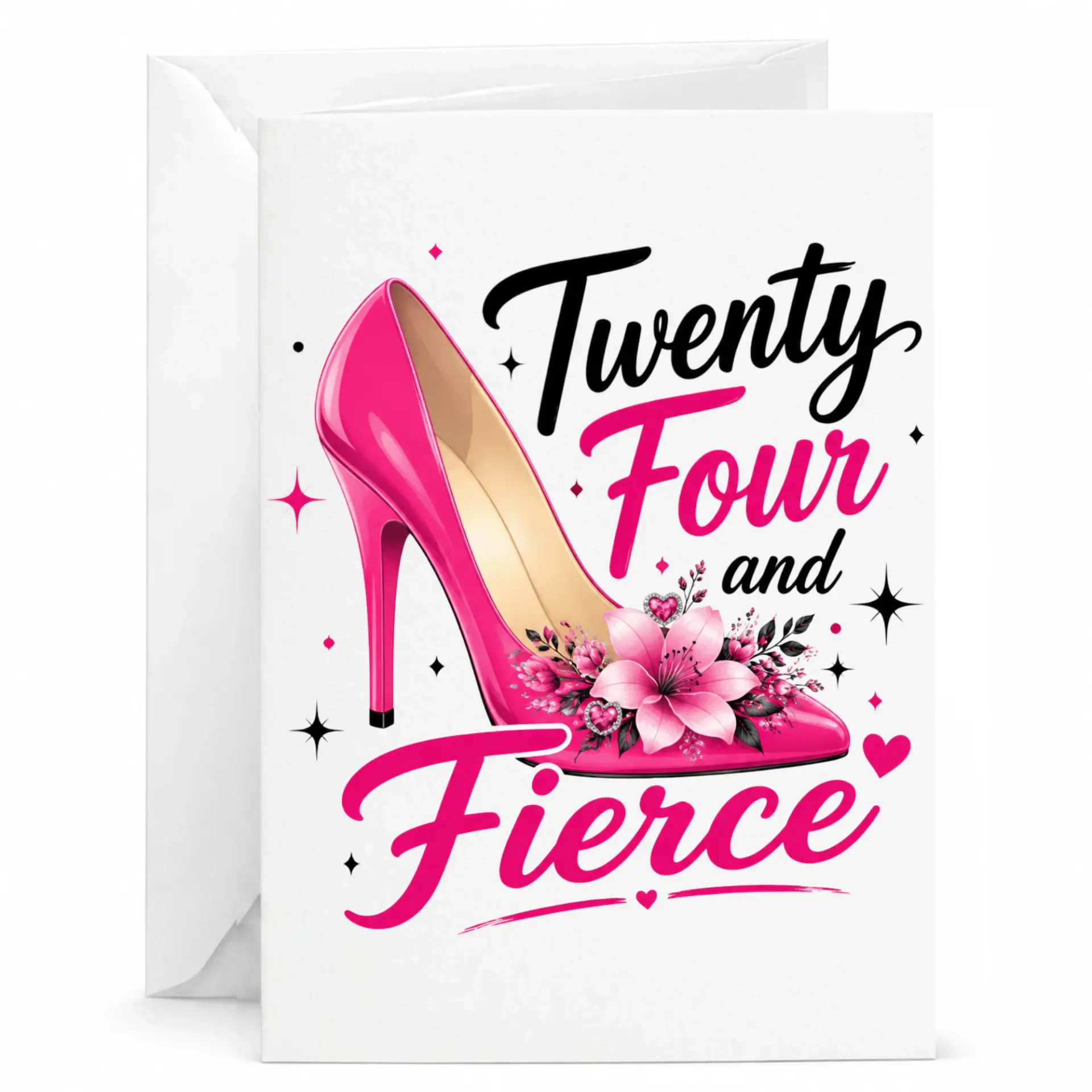 Birthday Card Twenty Four and Fierce Greeting Card with Pink High Heel Design for Stylish Celebrations