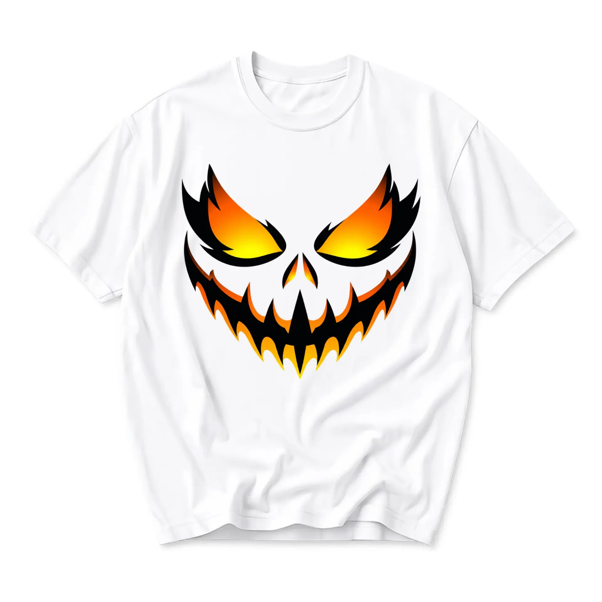 T-shirt Graphic Tee Scary Glowing Pumpkin Face Print Unisex Crew Neck Casual Everyday Wear Soft Cotton Top White