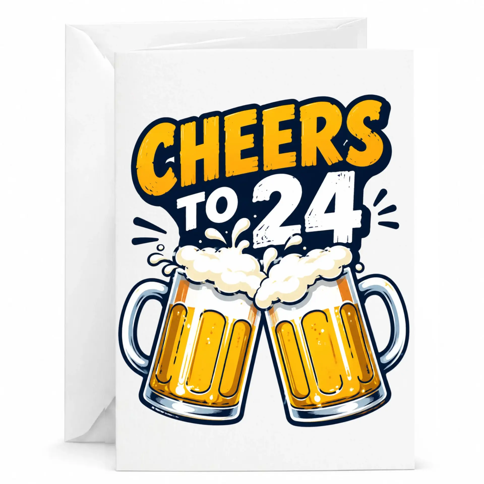 Funny Birthday Card Cheers to 24 Beer Themed Greeting Card for Twenty Fourth Birthday Celebration Milestone