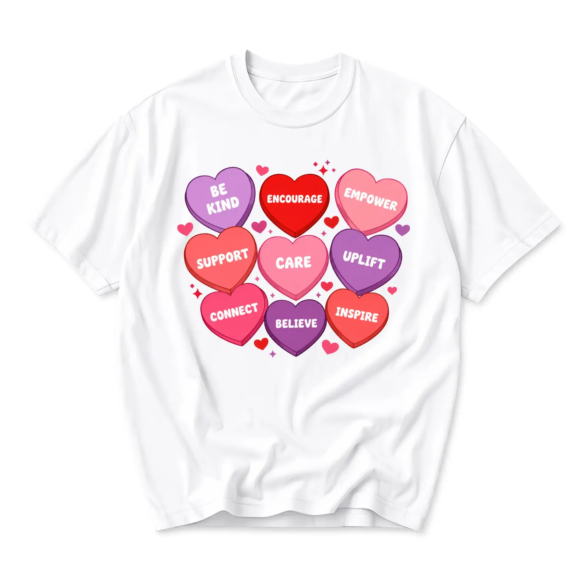 Graphic Tee Positive Heart Messages Retro Style Unisex Crew Neck Short Sleeve Casual Cotton Blend T-Shirt