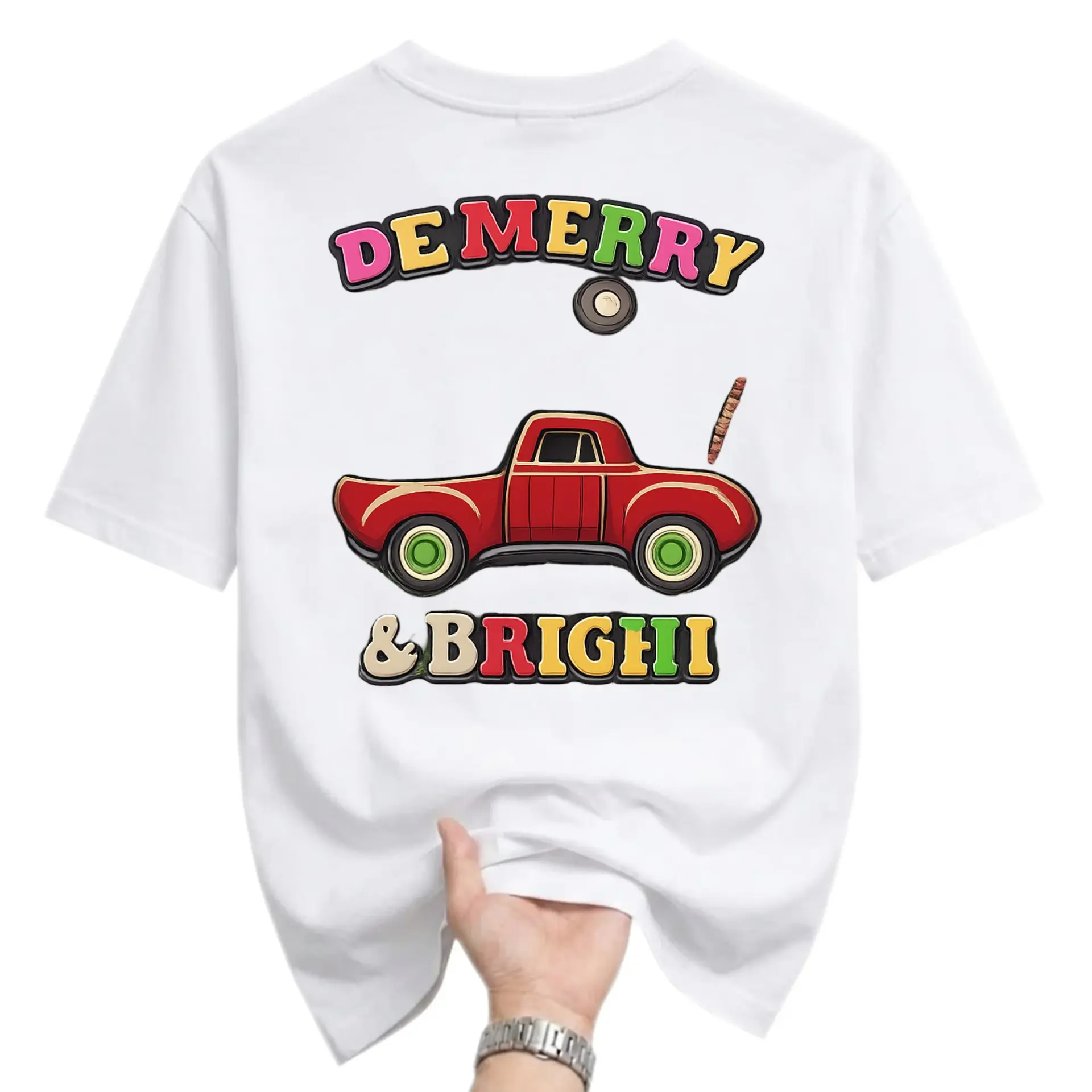 Funny Shirt Merry and Bright Red Truck Graphic Tee Unisex Casual Crew Neck