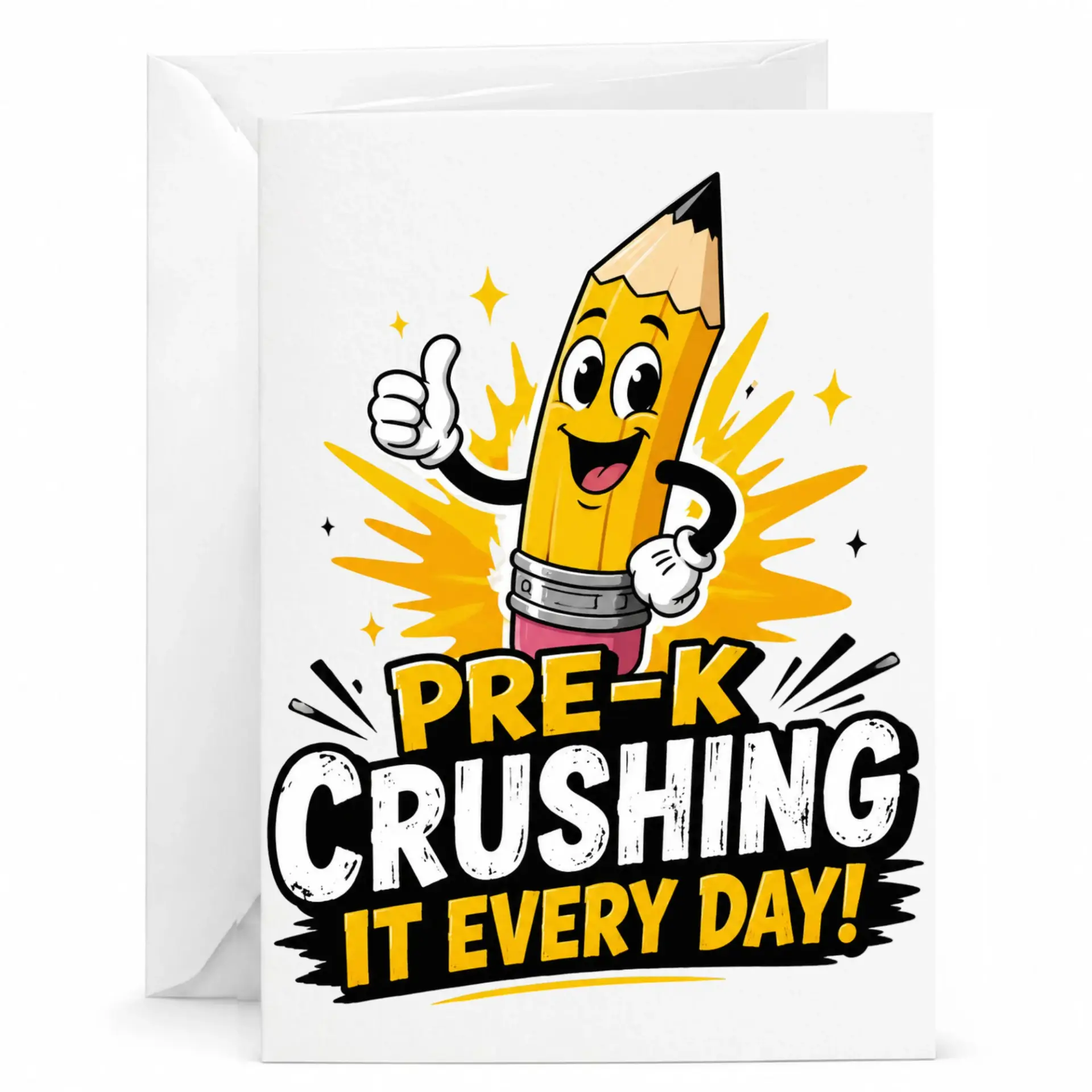 Funny School Greeting Card Featuring Cheerful Pencil Character with Motivational Encouragement for Students